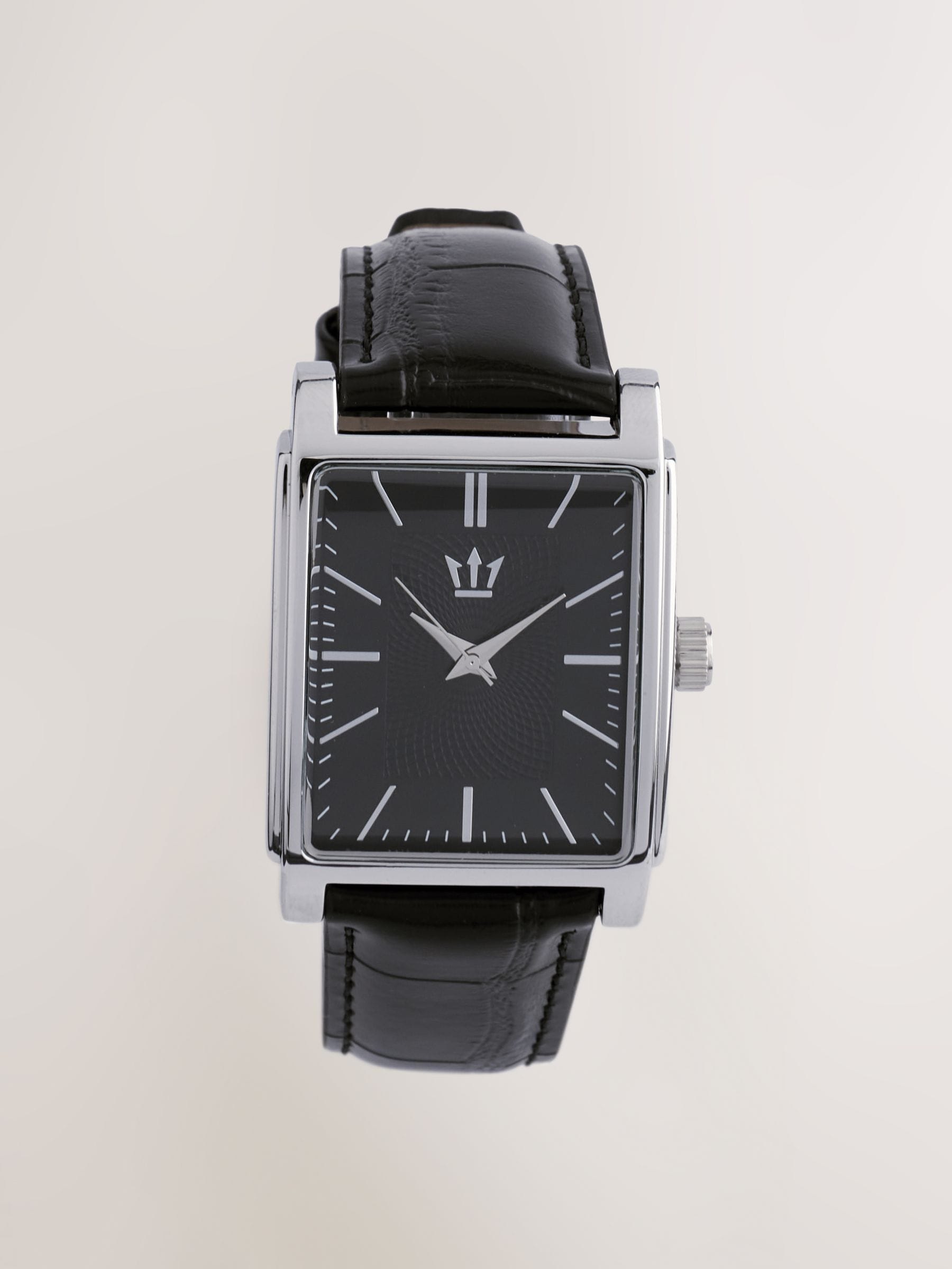 Black square dial croc effect strap watch - British product