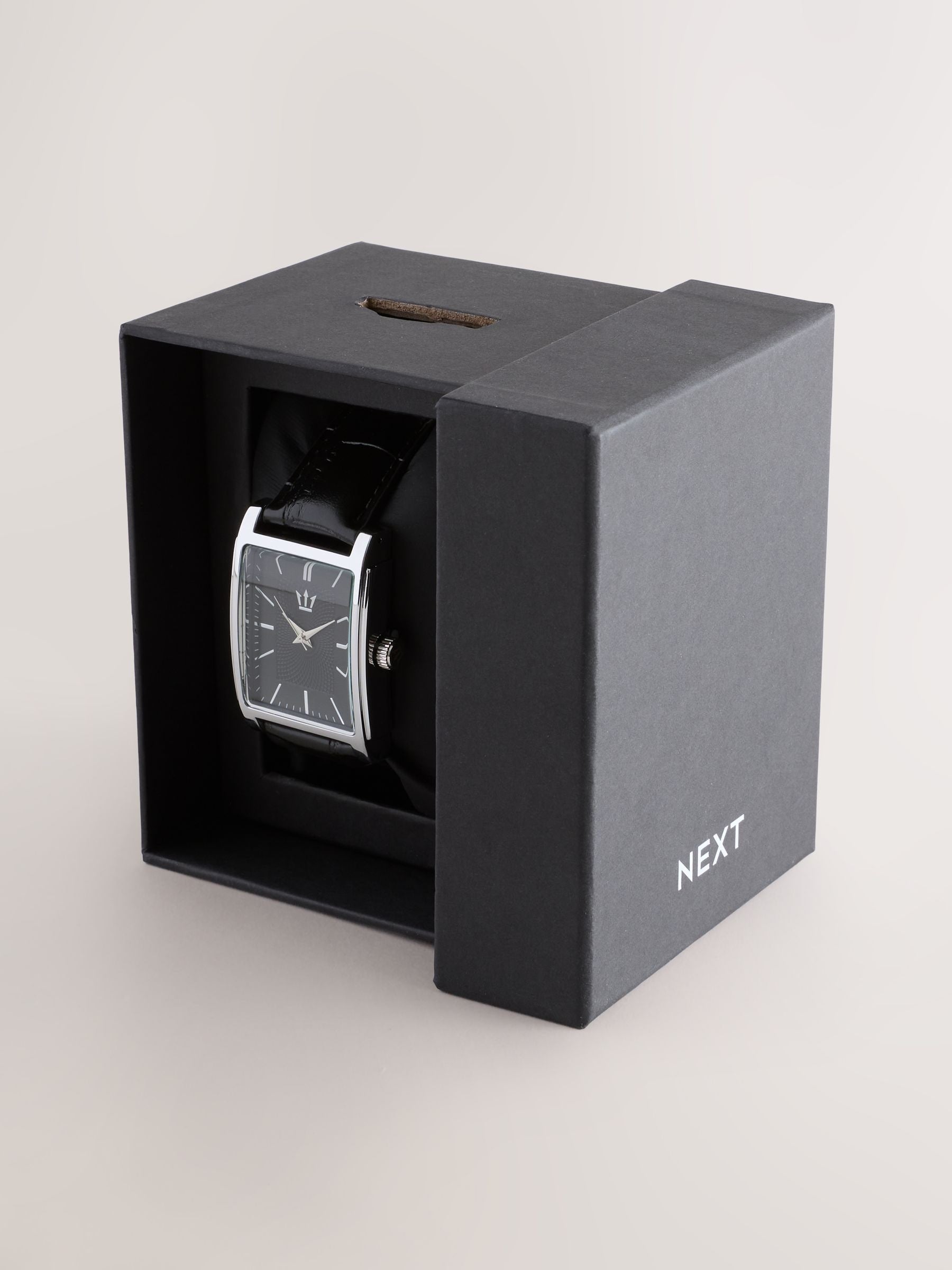 Black square dial croc effect strap watch - British product