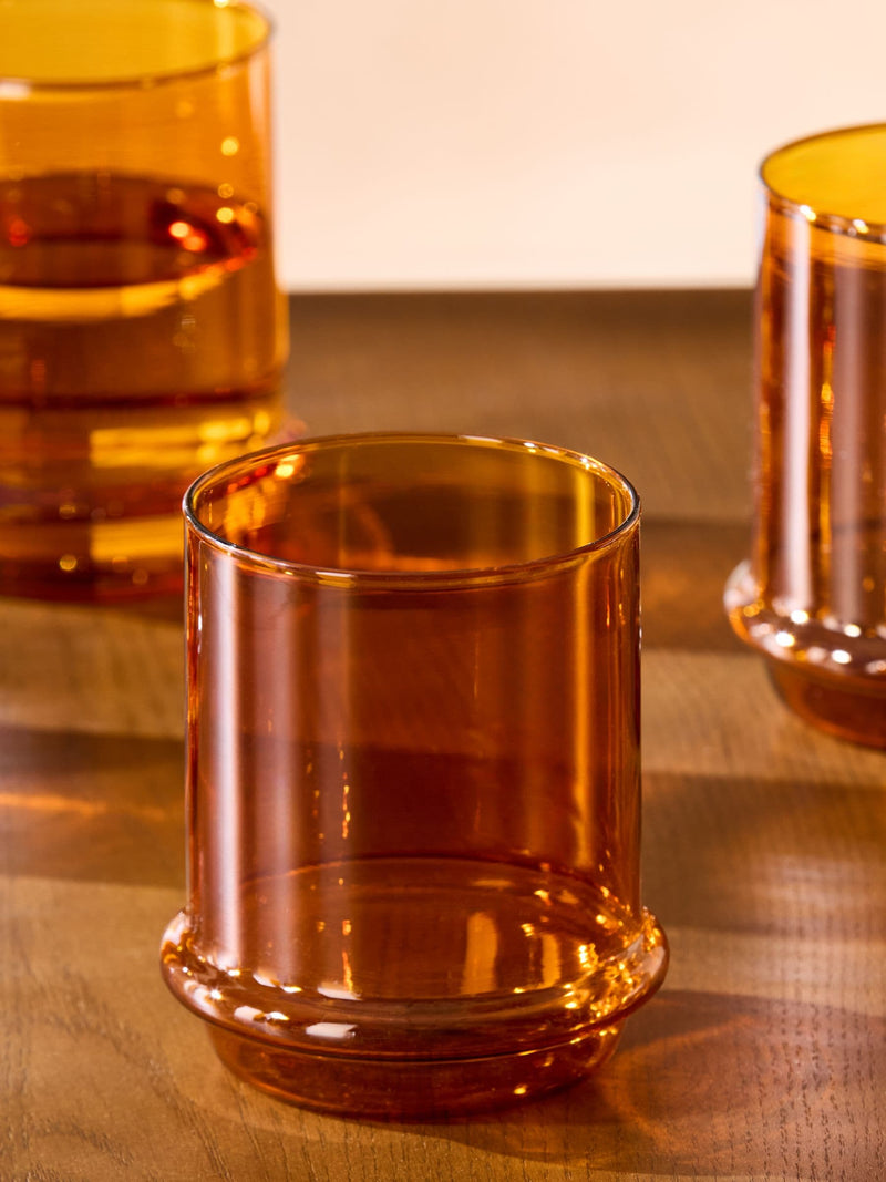 MADE.COM amber orange tumbler glasses set of 4, imported from the UK