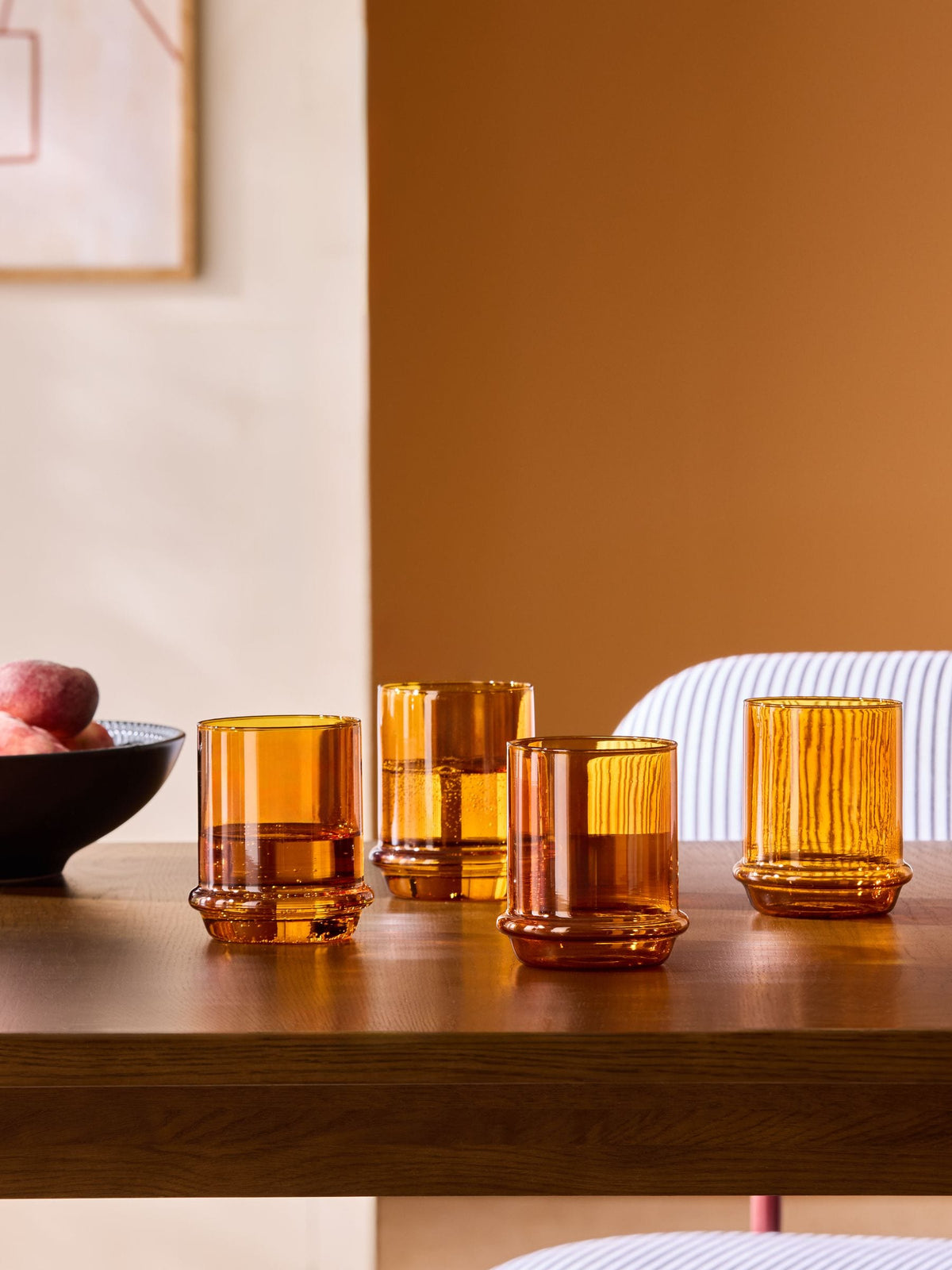 MADE.COM amber orange tumbler glasses set of 4, imported from the UK