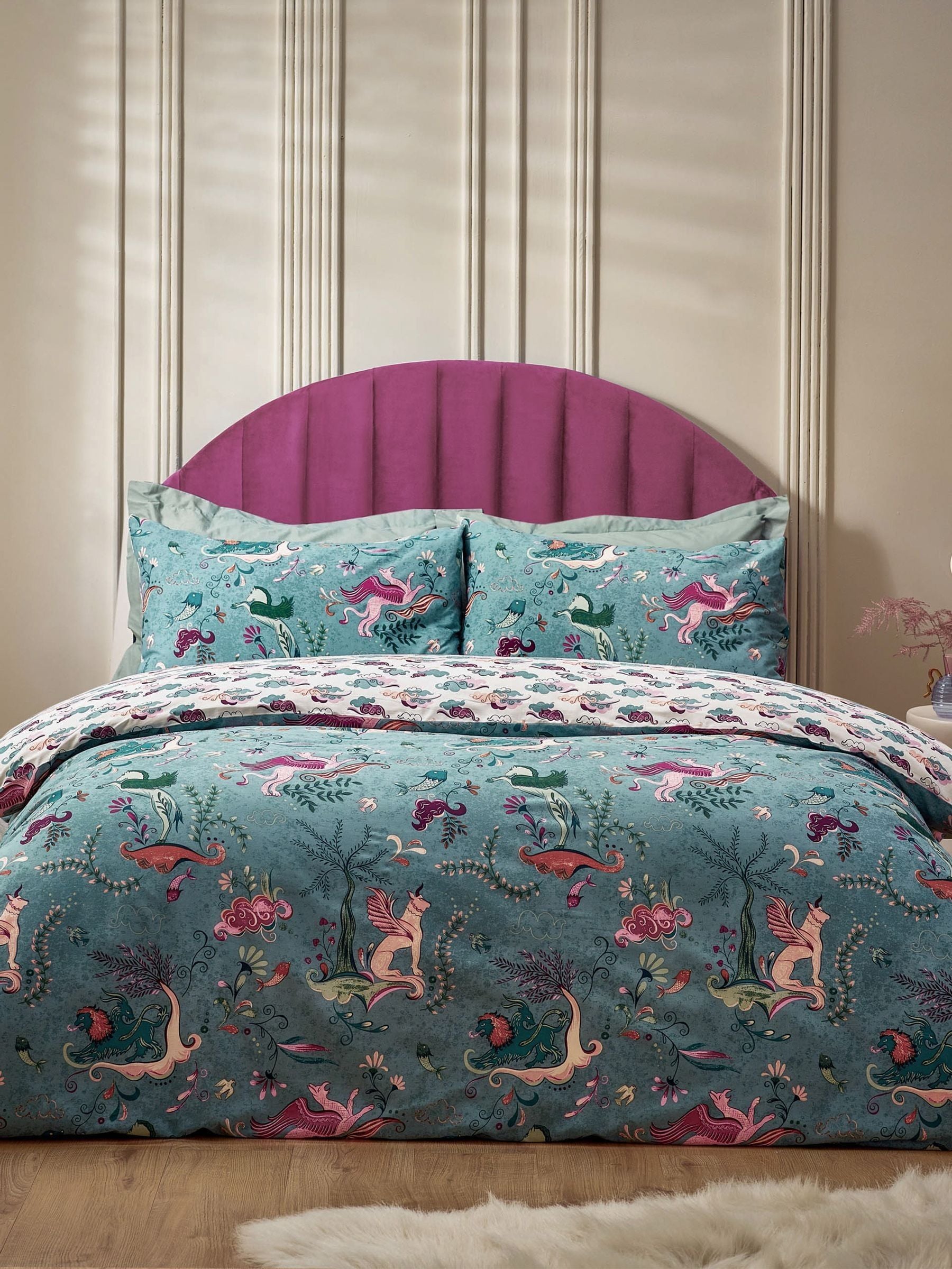 Furn Blue Athena duvet cover and pillowcase set - British product
