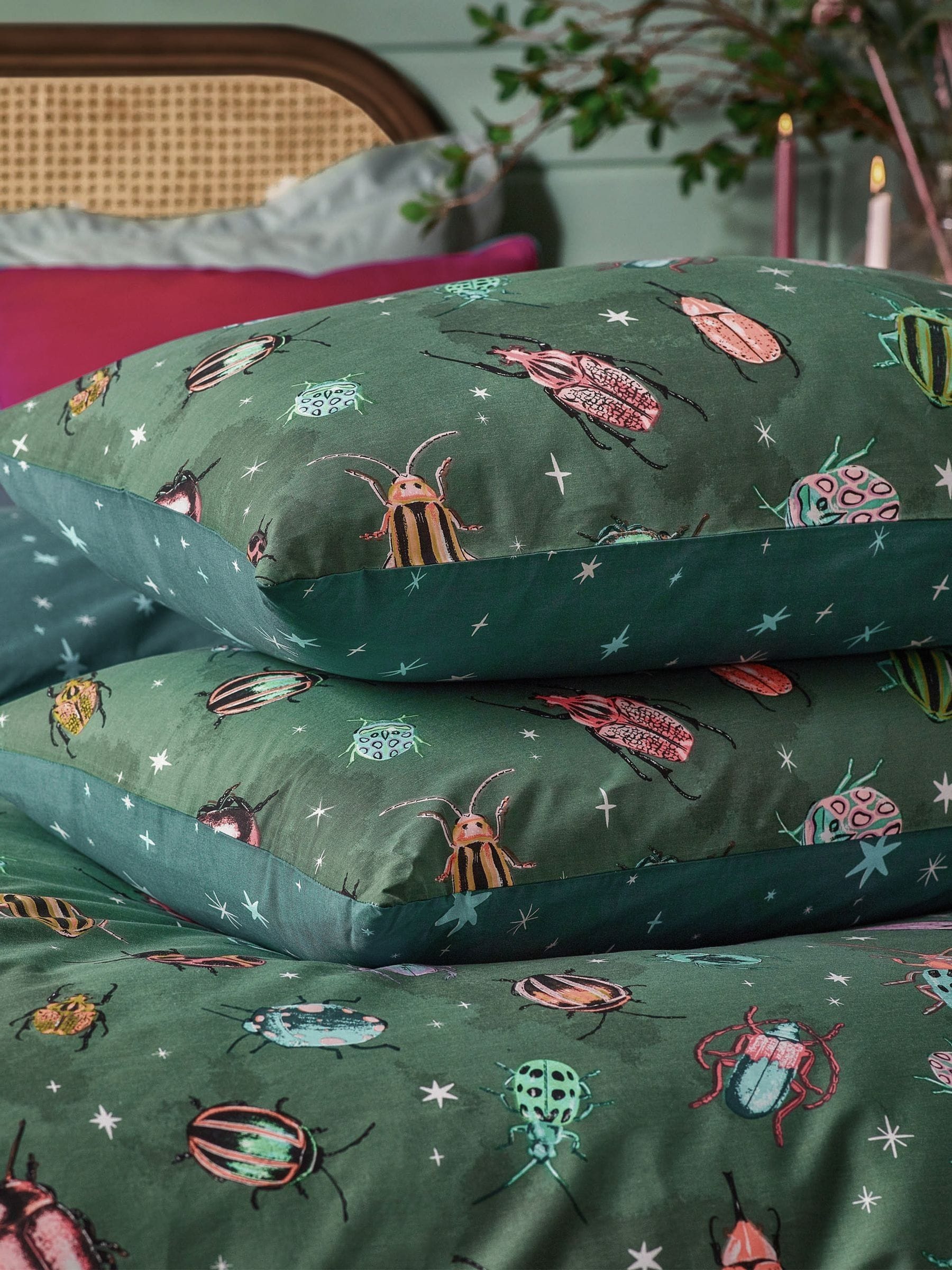 Furn Green Beetalis Jewel Reversible Duvet Cover and Pillowcase Set