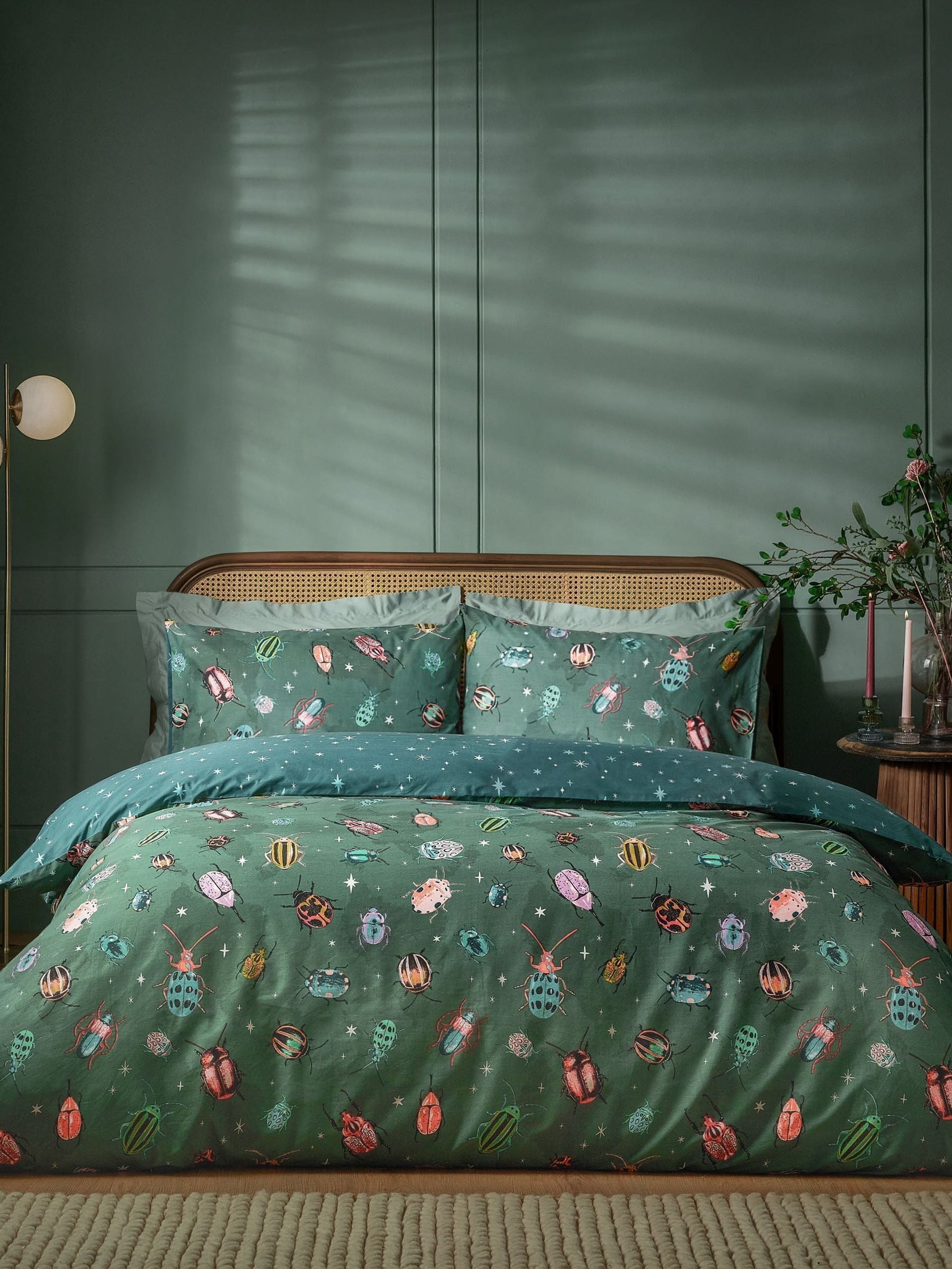 Furn Green Beetalis Jewel Reversible Duvet Cover and Pillowcase Set