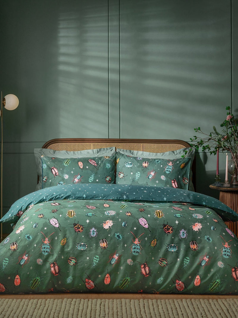 Furn Green Beetalis Jewel Reversible Duvet Cover and Pillowcase Set