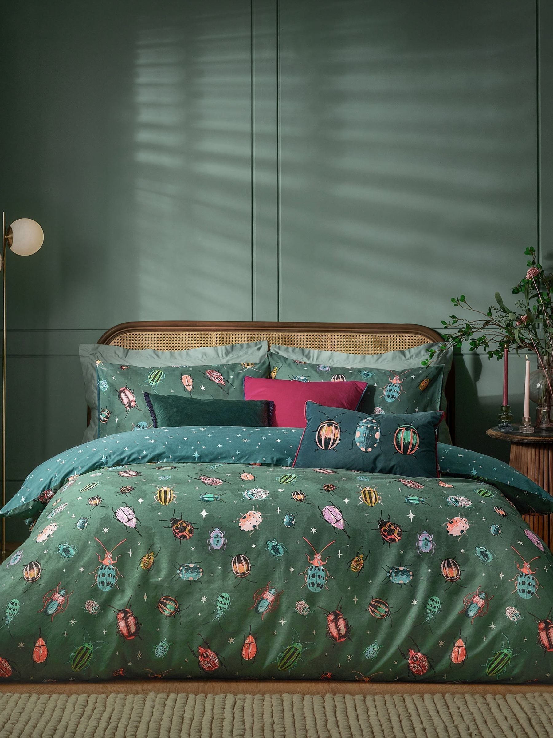 Furn Green Beetalis Jewel Reversible Duvet Cover and Pillowcase Set