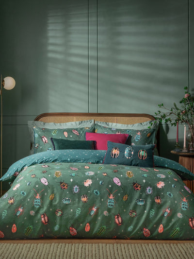 McGrocer Furn Green Beetalis Jewel Reversible Duvet Cover and Pillowcase Set- Buy online at McGrocer