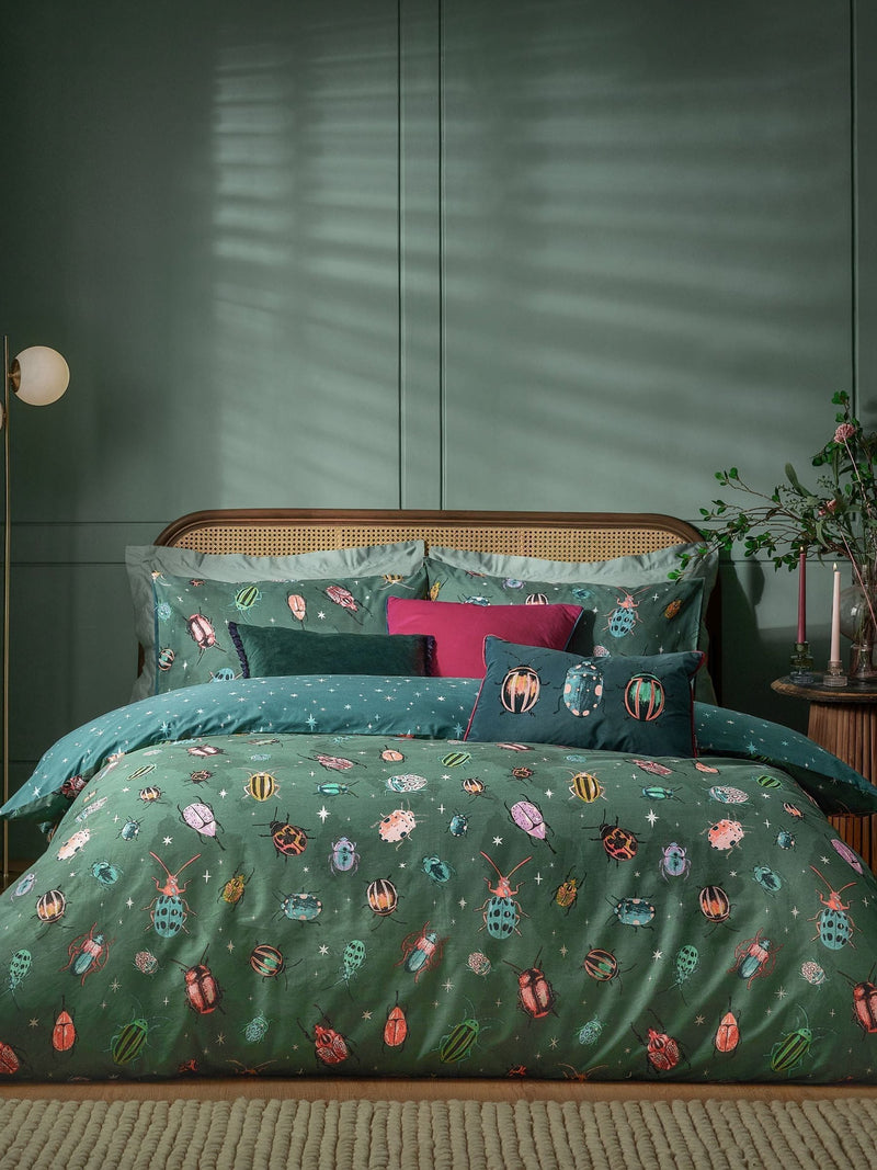 Furn Green Beetalis Jewel Reversible Duvet Cover and Pillowcase Set