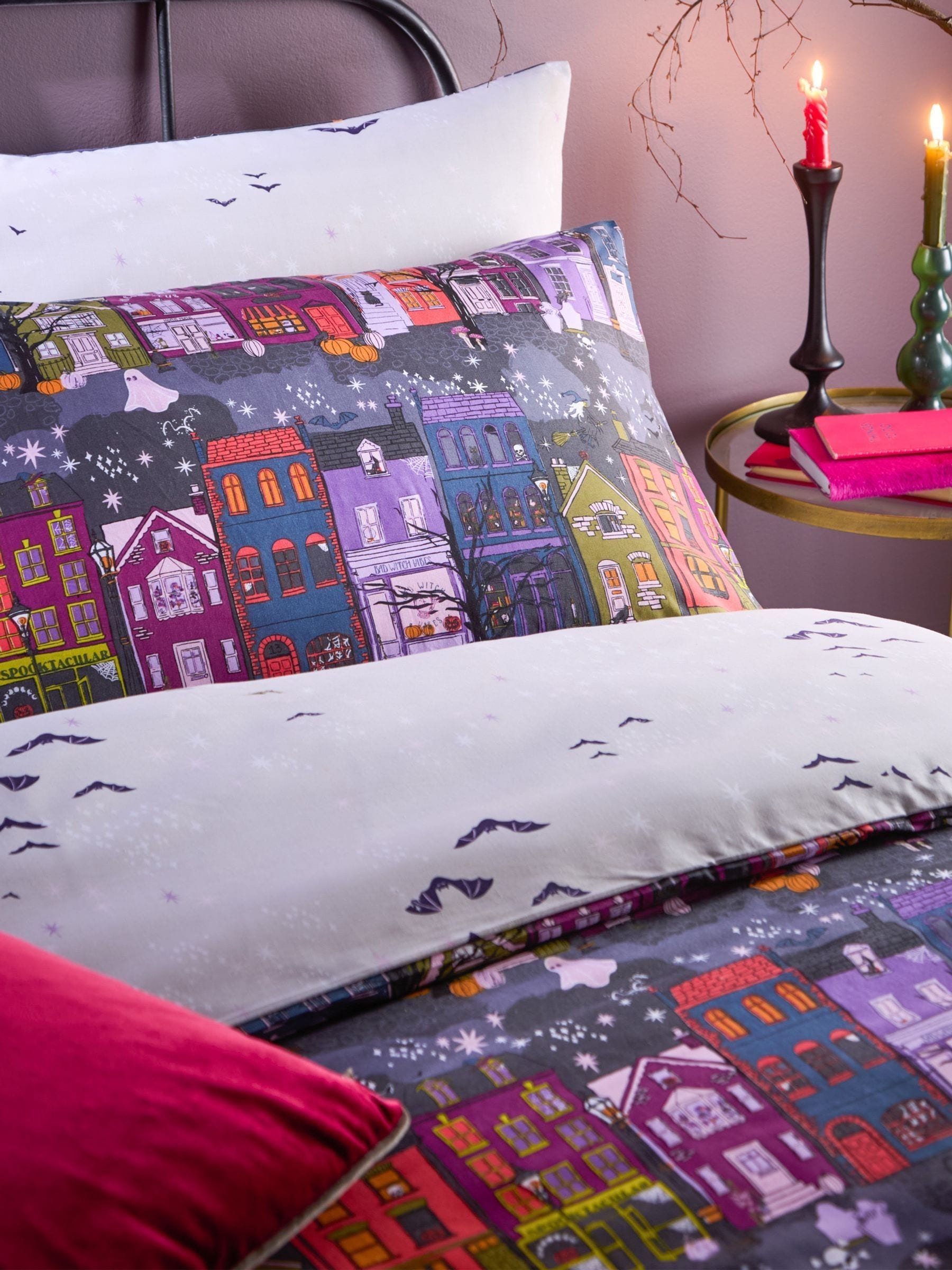 Furn Charcoal Creepy Town duvet cover and pillowcase set - British product