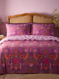 Damson Purple Broderie reversible duvet cover and pillowcase set - British product