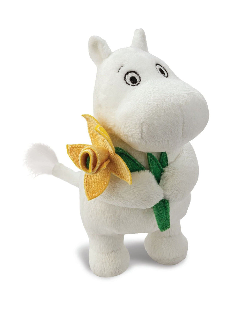 Aurora World Moomin standing with daffodil plush toy, UK version
