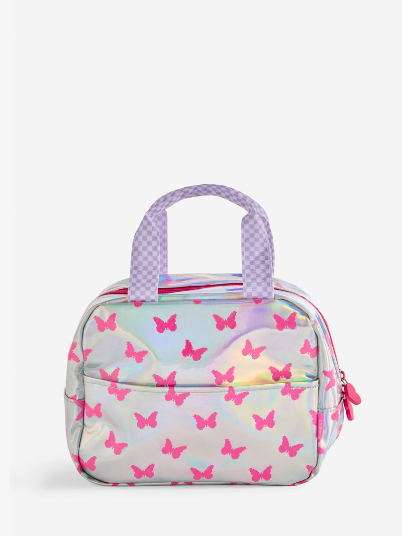 Lunch bag silver/pink butterfly (British brand)