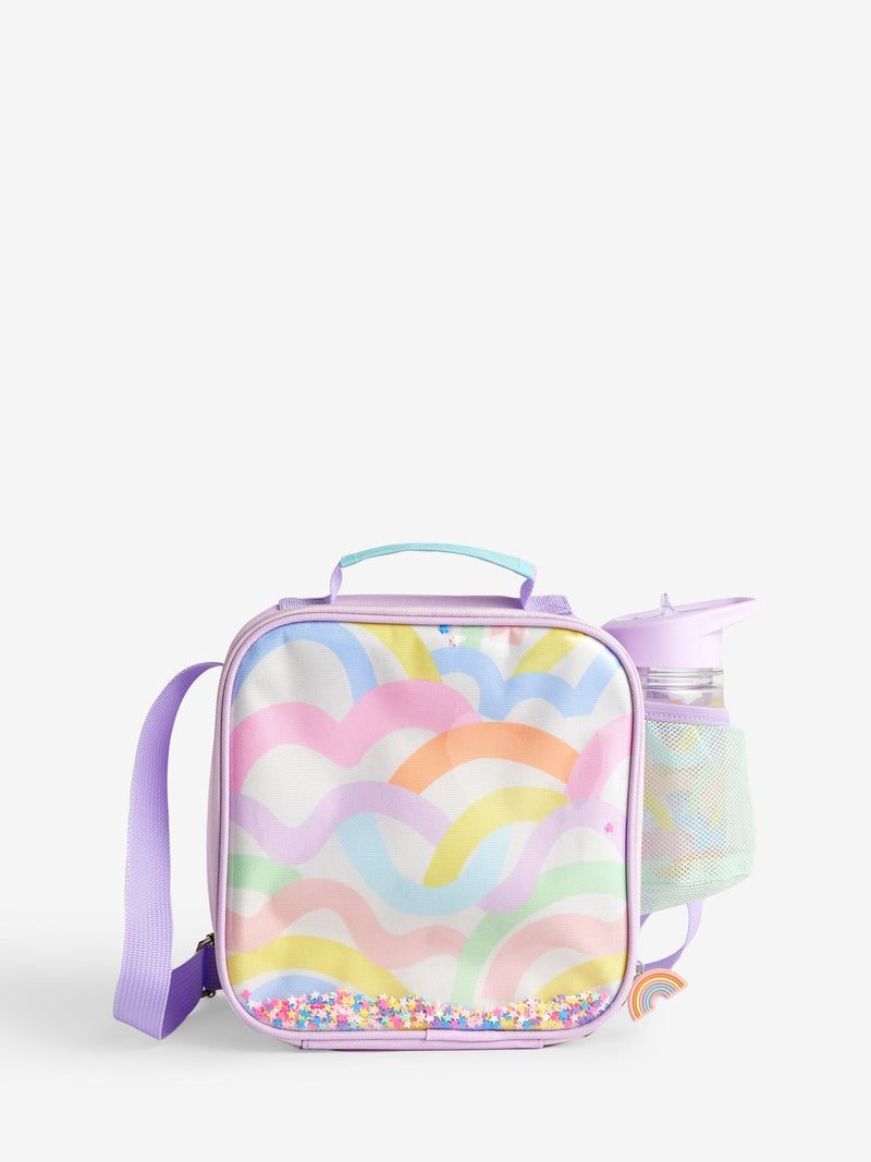Lilac Purple Rainbow lunch bag with water bottle, UK version
