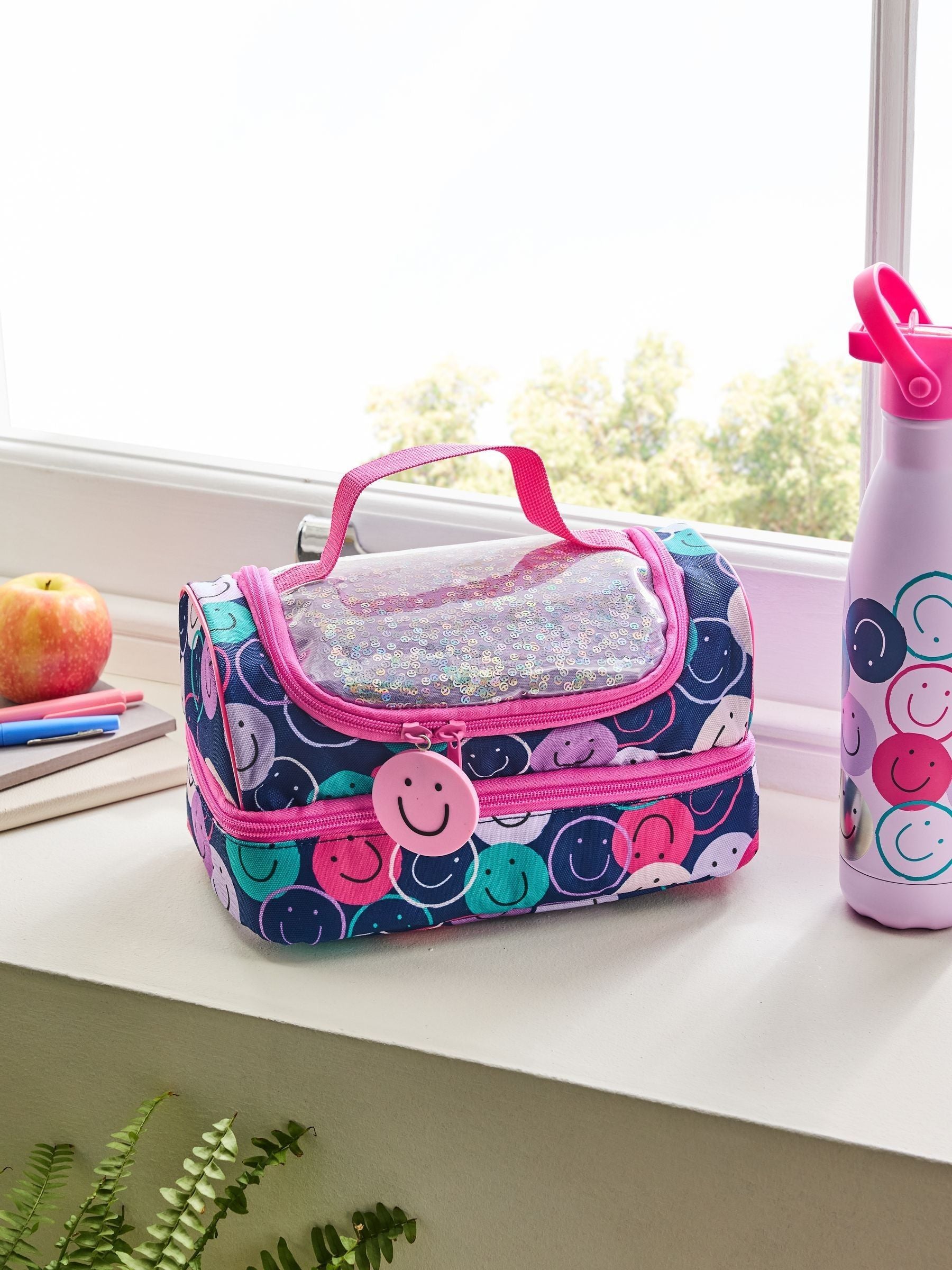 Pink Smiley Faces lunch bag 25x15.5x14cm, imported from the UK