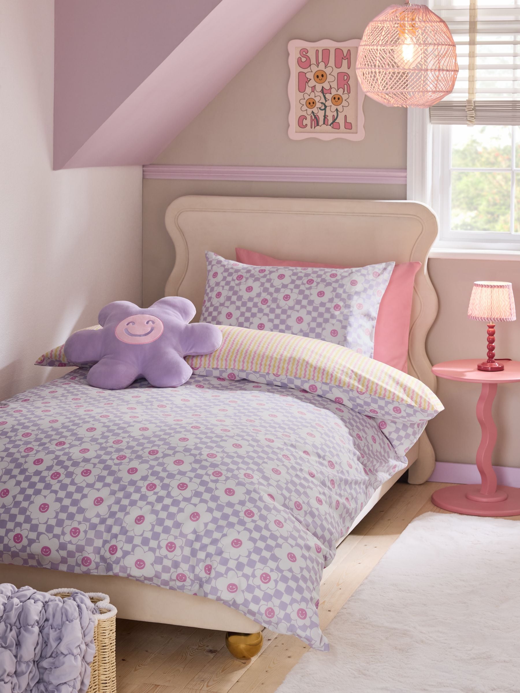 Lilac Flower Checkerboard duvet cover and pillowcase set, UK version