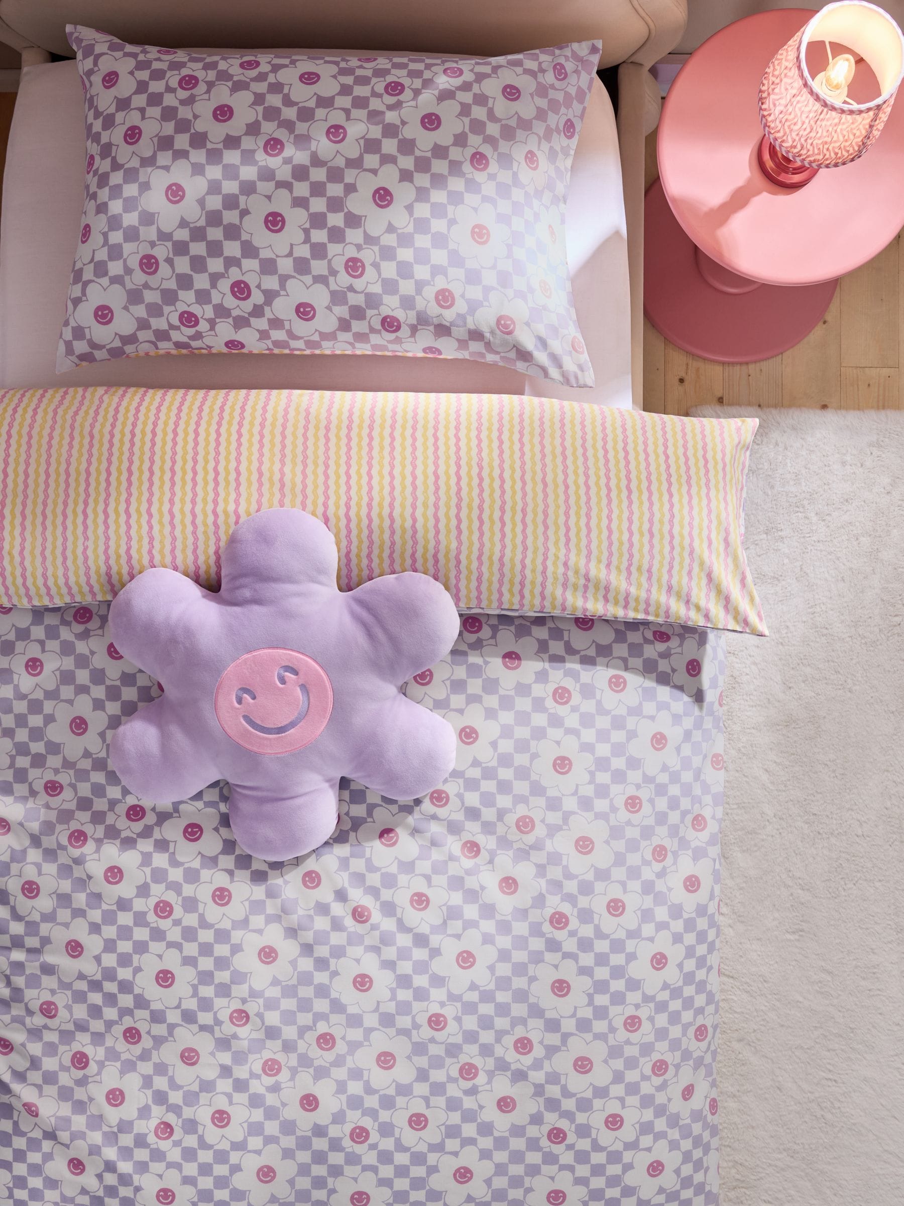 Lilac Flower Checkerboard duvet cover and pillowcase set, UK version