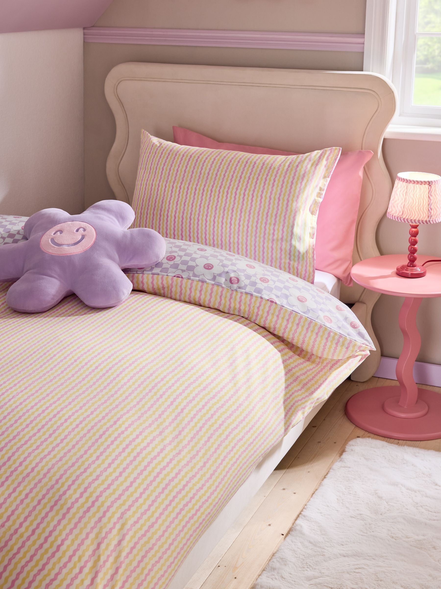 Lilac Flower Checkerboard duvet cover and pillowcase set, UK version