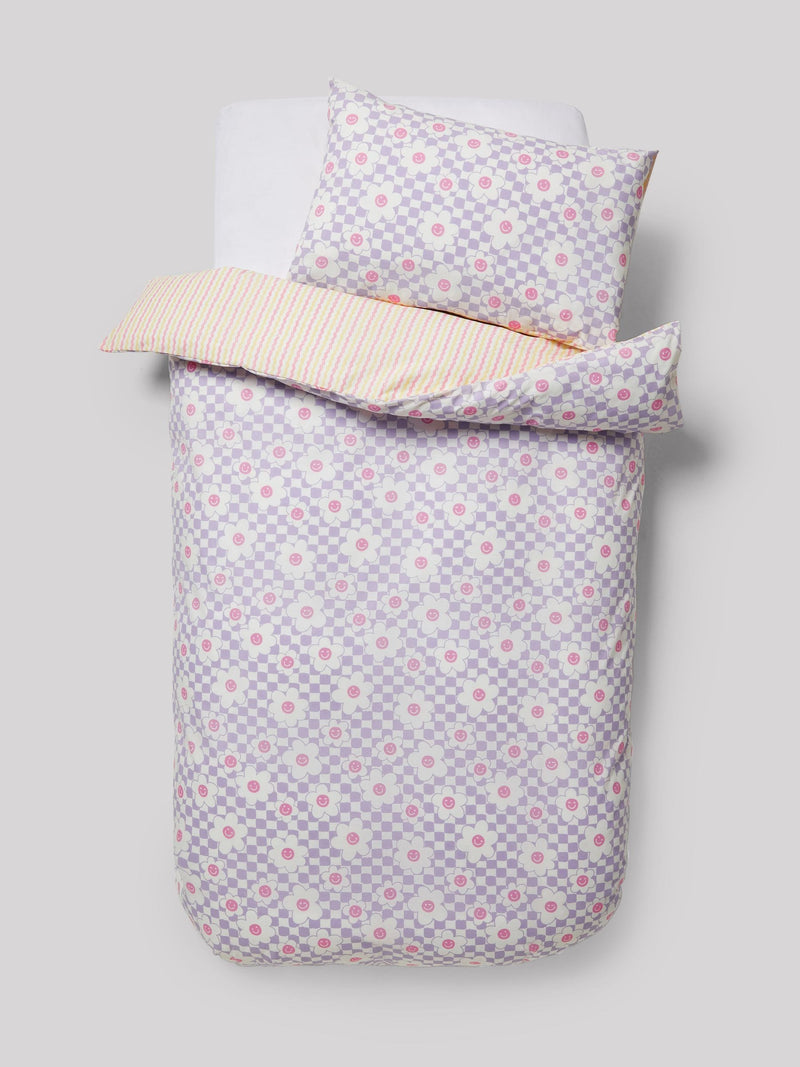 Lilac Flower Checkerboard duvet cover and pillowcase set, UK version
