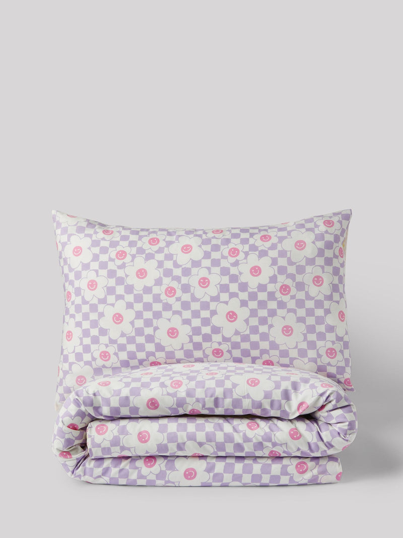 Lilac Flower Checkerboard duvet cover and pillowcase set, UK version