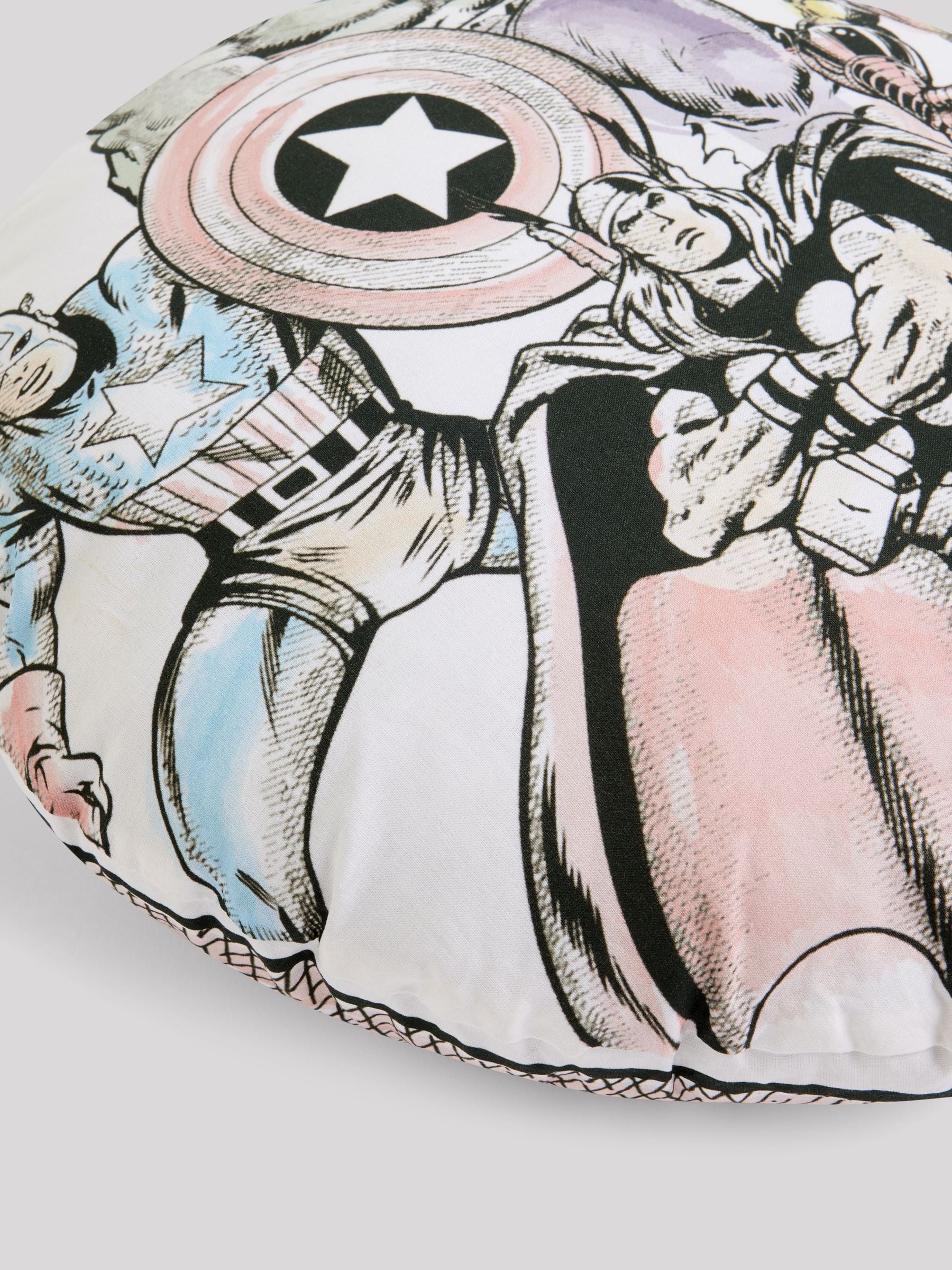 Marvel white cotton circular cushion 40cm - British product