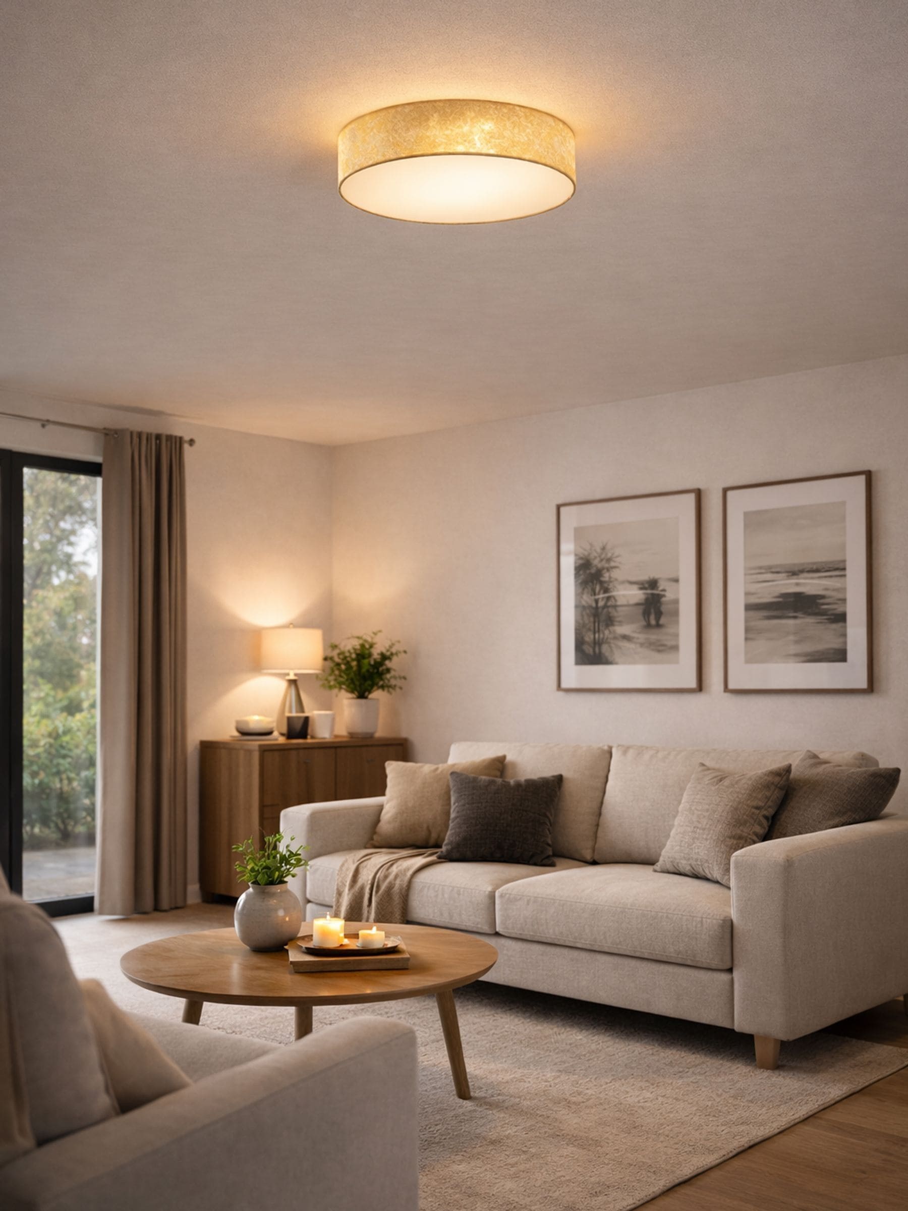 Eglo Viserbella fabric ceiling light with champagne steel finish 38cm (British brand)
