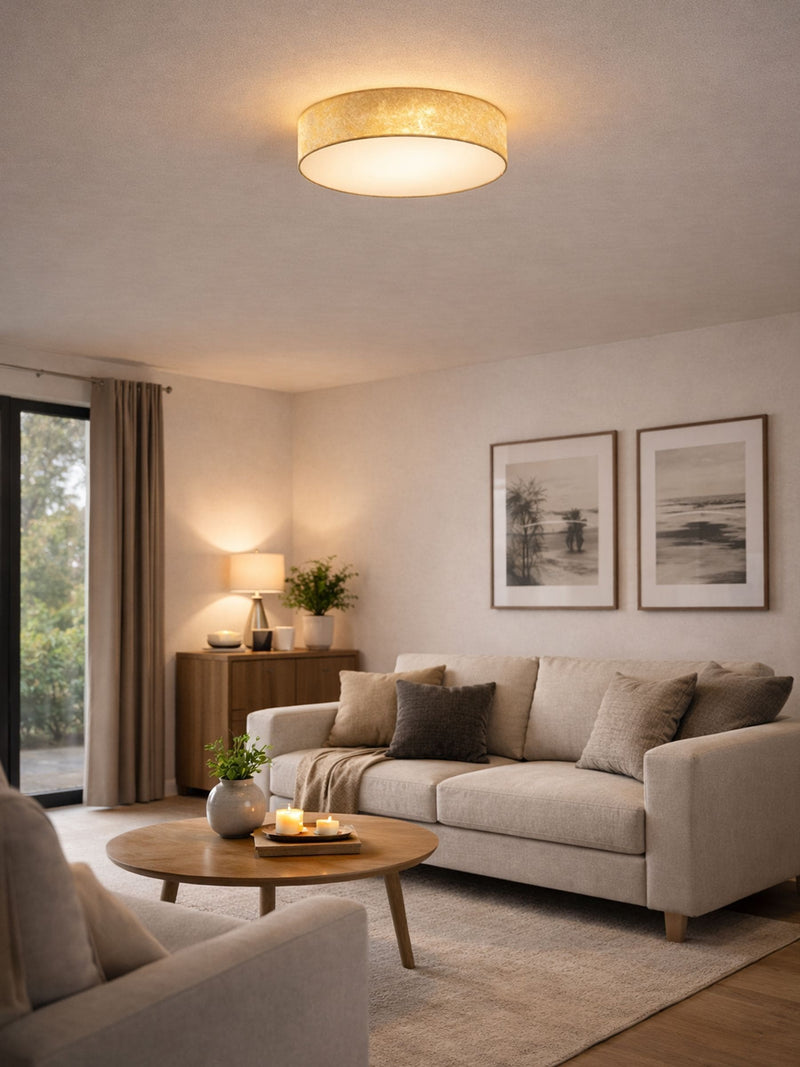 Eglo Viserbella fabric ceiling light with champagne steel finish 38cm (British brand)