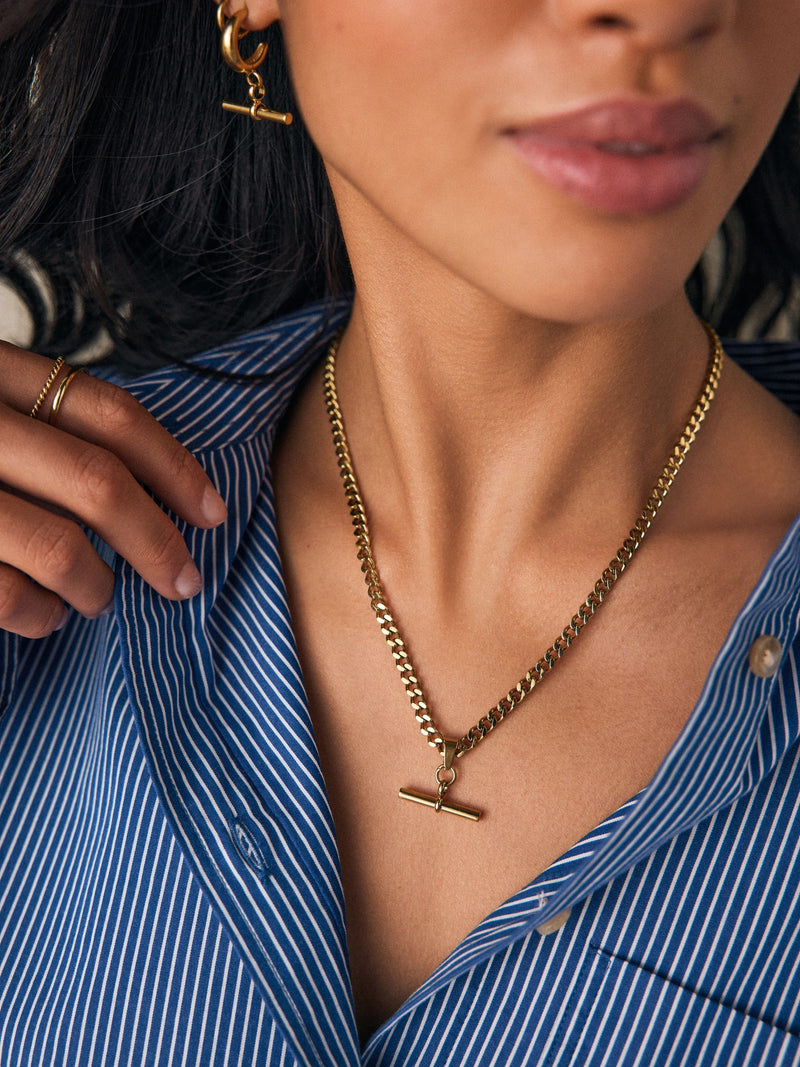 Gold tone waterproof stainless steel T-bar necklace, UK version