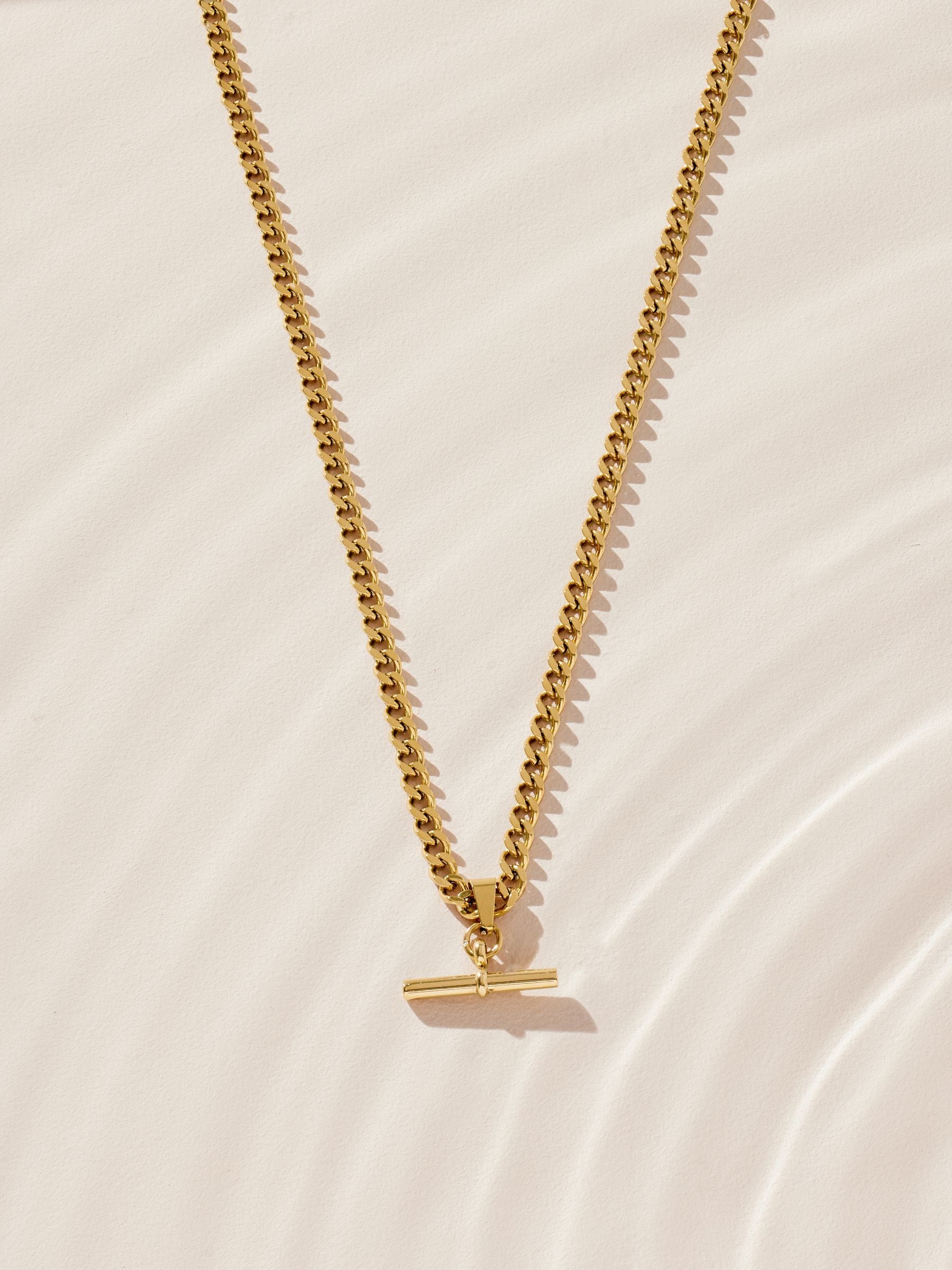 Gold tone waterproof stainless steel T-bar necklace, UK version