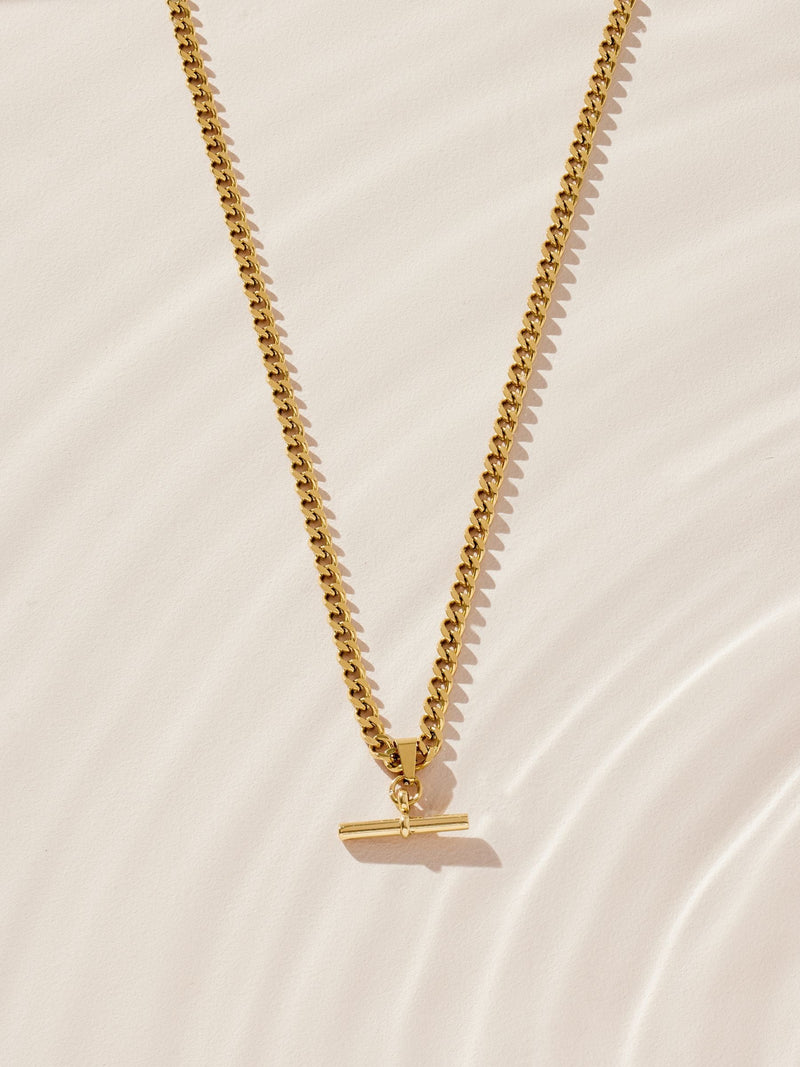 Gold tone waterproof stainless steel T-bar necklace, UK version