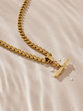Gold tone waterproof stainless steel T-bar necklace, UK version