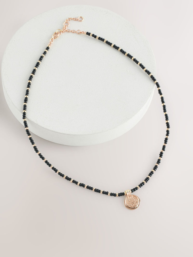 Black beaded coin necklace - British product