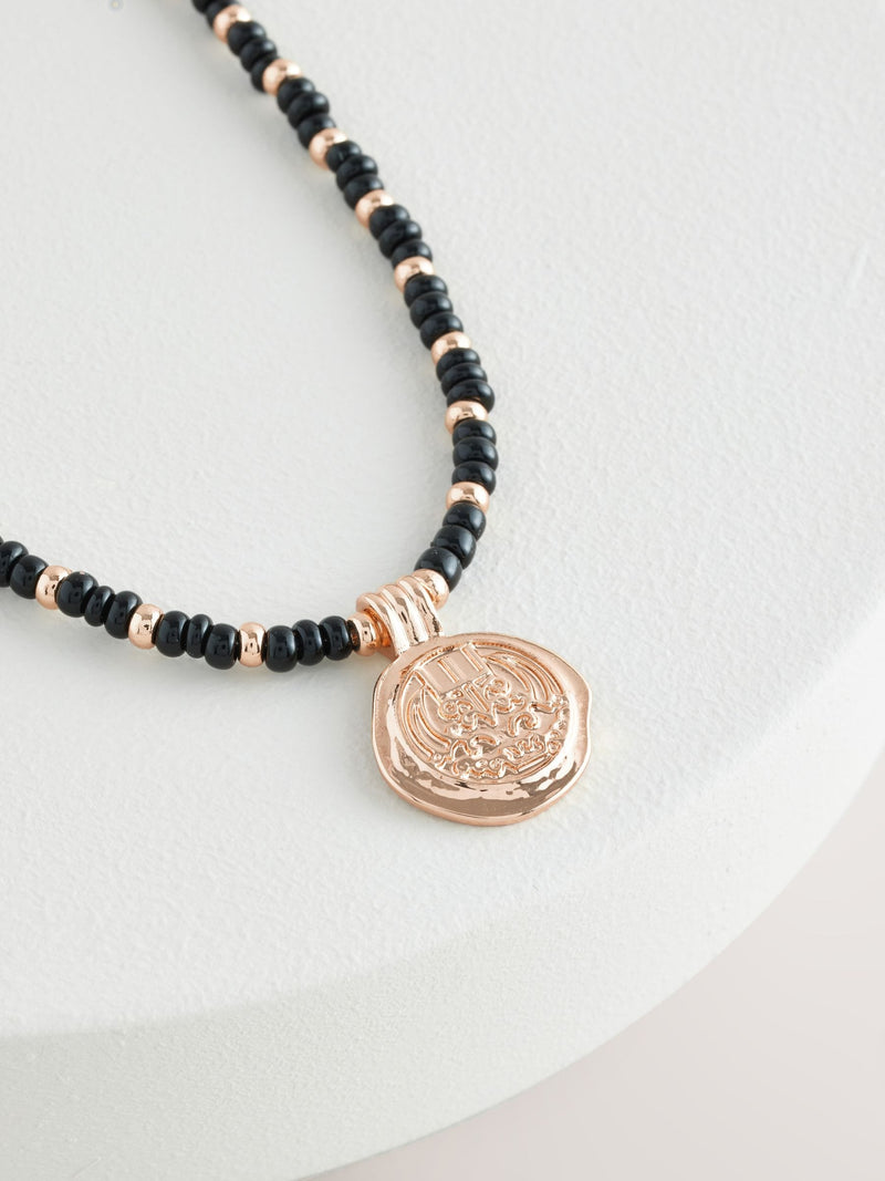 Black beaded coin necklace - British product