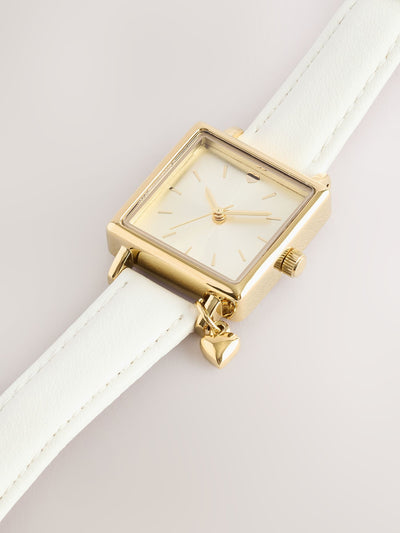 Next Ecru Square Heart Charm Everyday Watch 2.5cm Square- Buy online at McGrocer