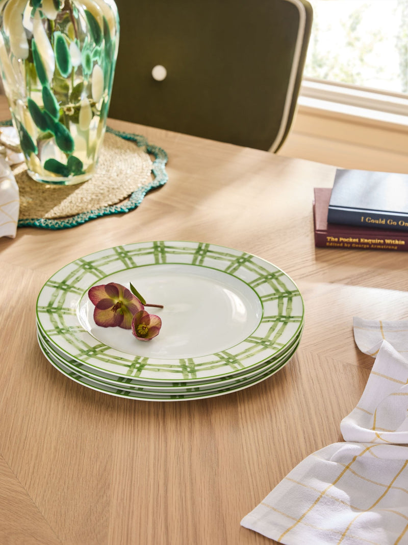 Nina Campbell green/white bamboo plates, set of 4, imported from the UK