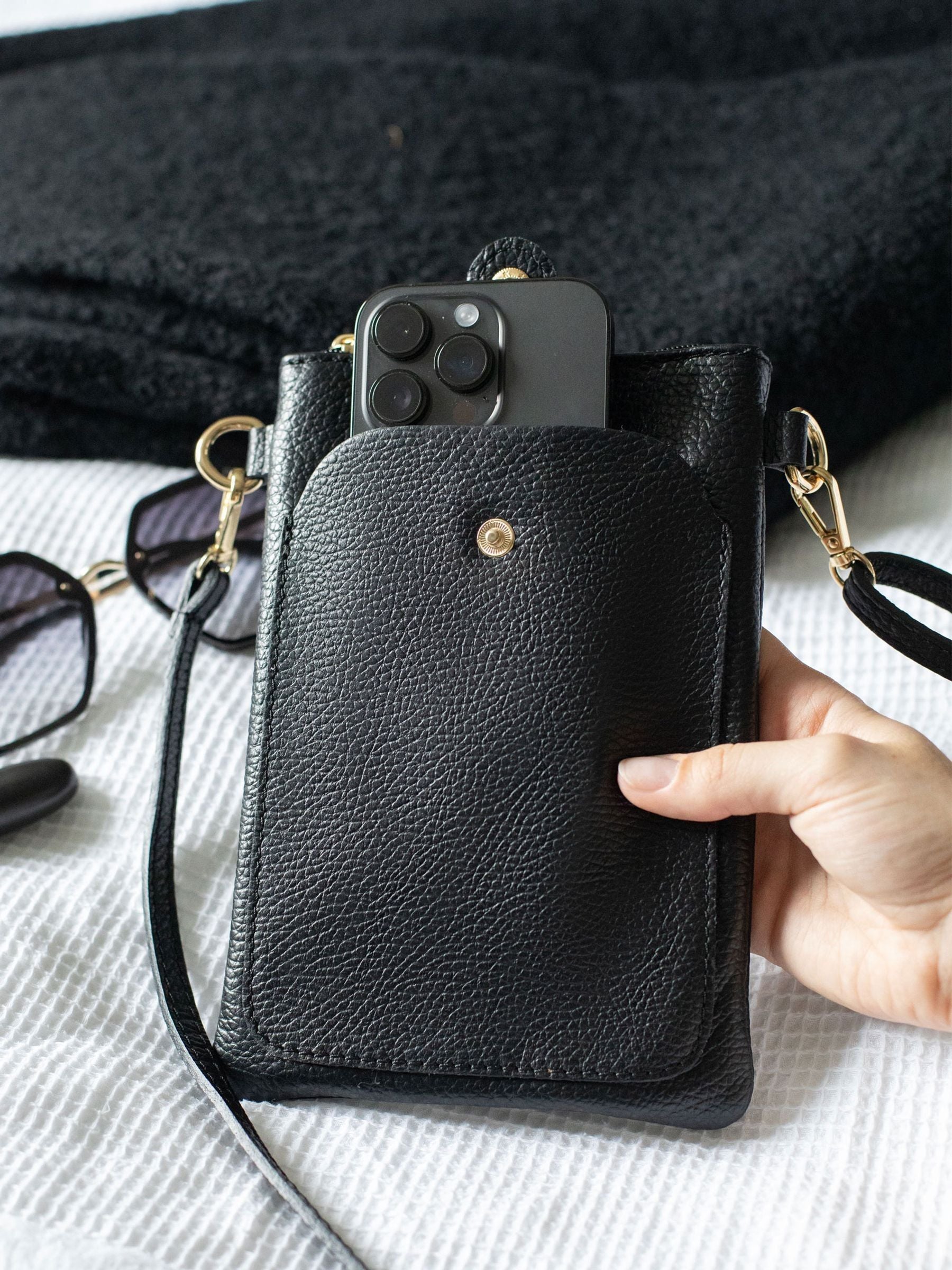 LRM Goods personalised leather phone bag - British product