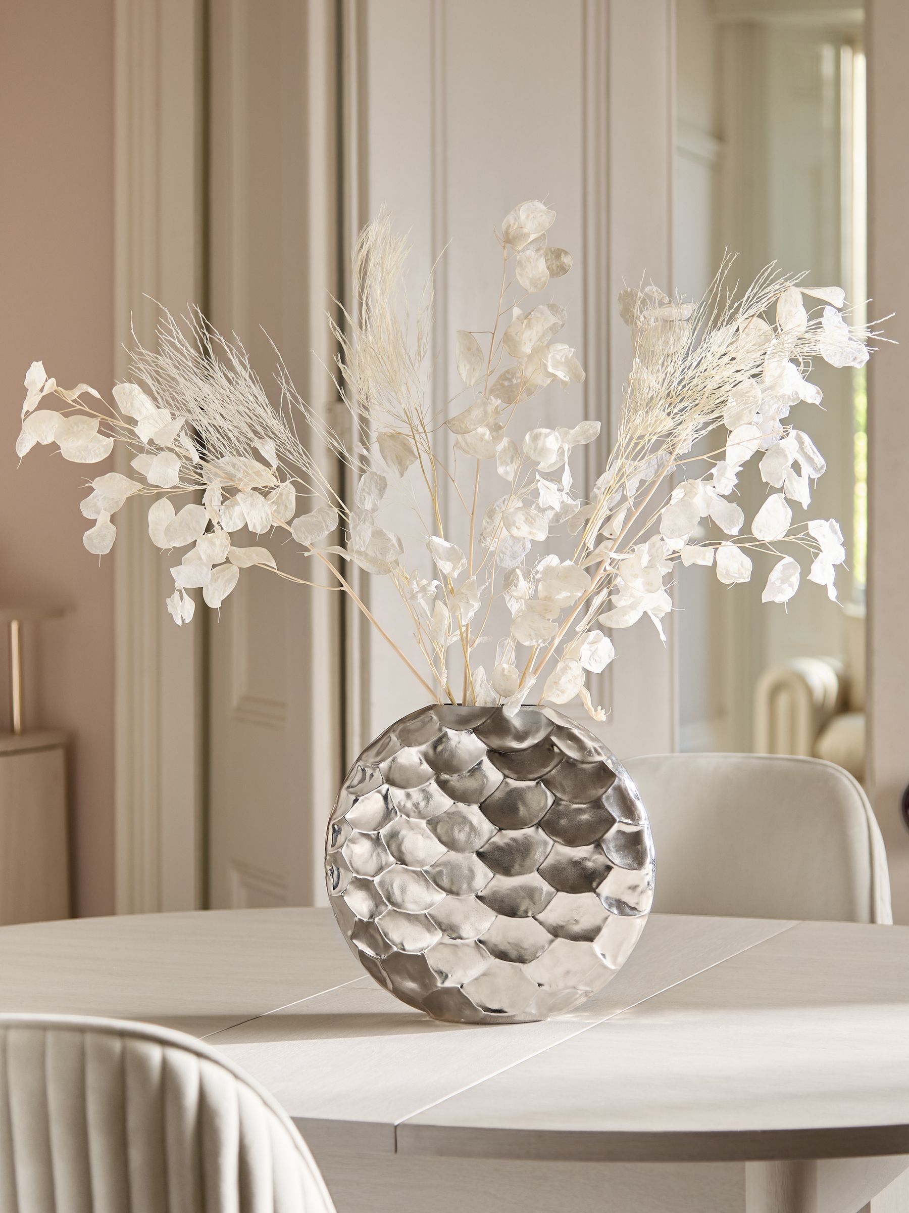 Silver metal scalloped vase 29cm height (British brand)