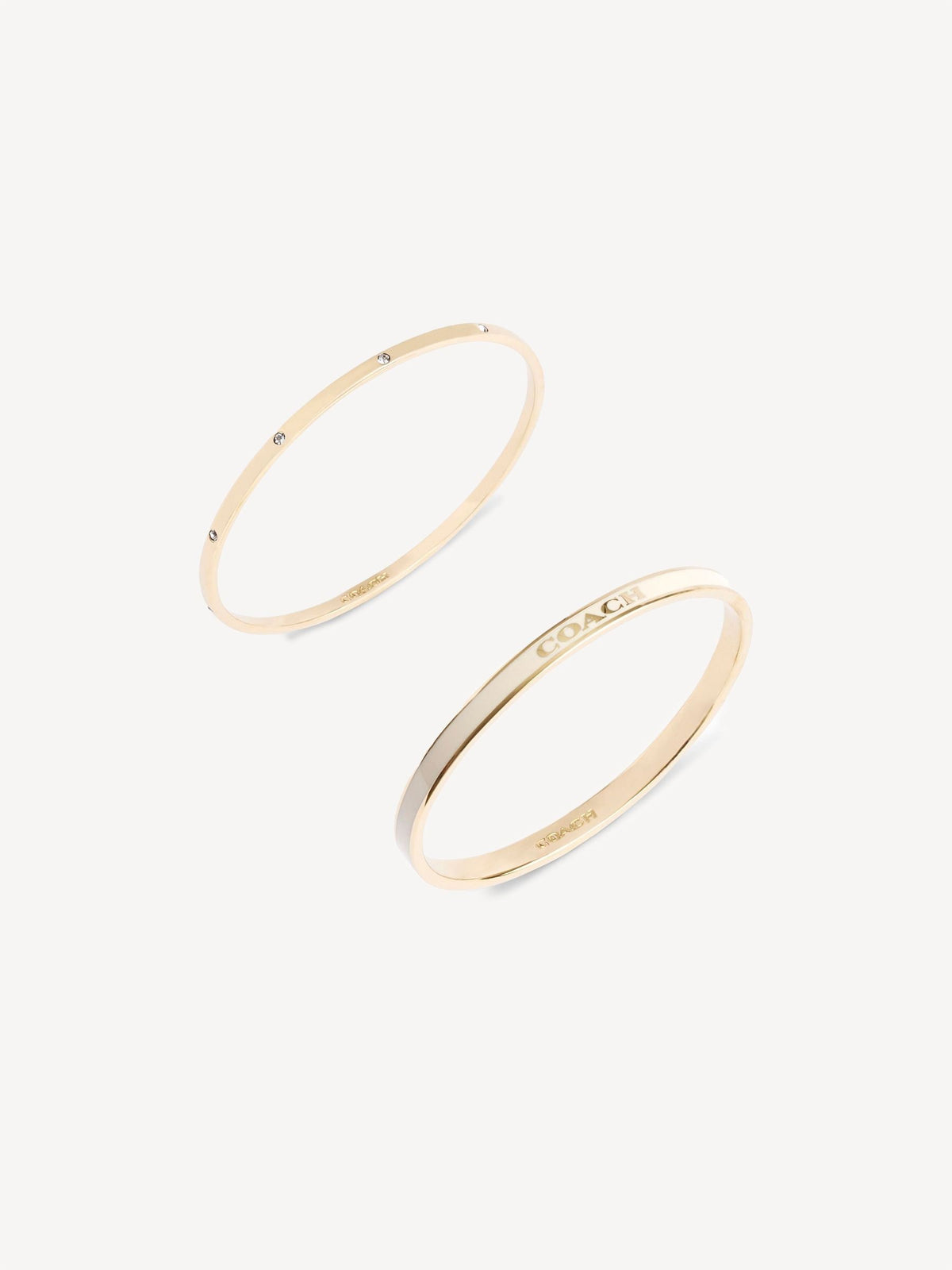 Duo Bangle Bracelet Set with Signature Logo and Crystal Stones, Brass and Enamel, Boxed