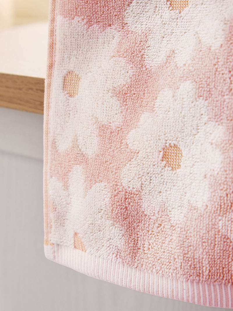 Pink Daisy 100% cotton bathroom towel set (British brand)