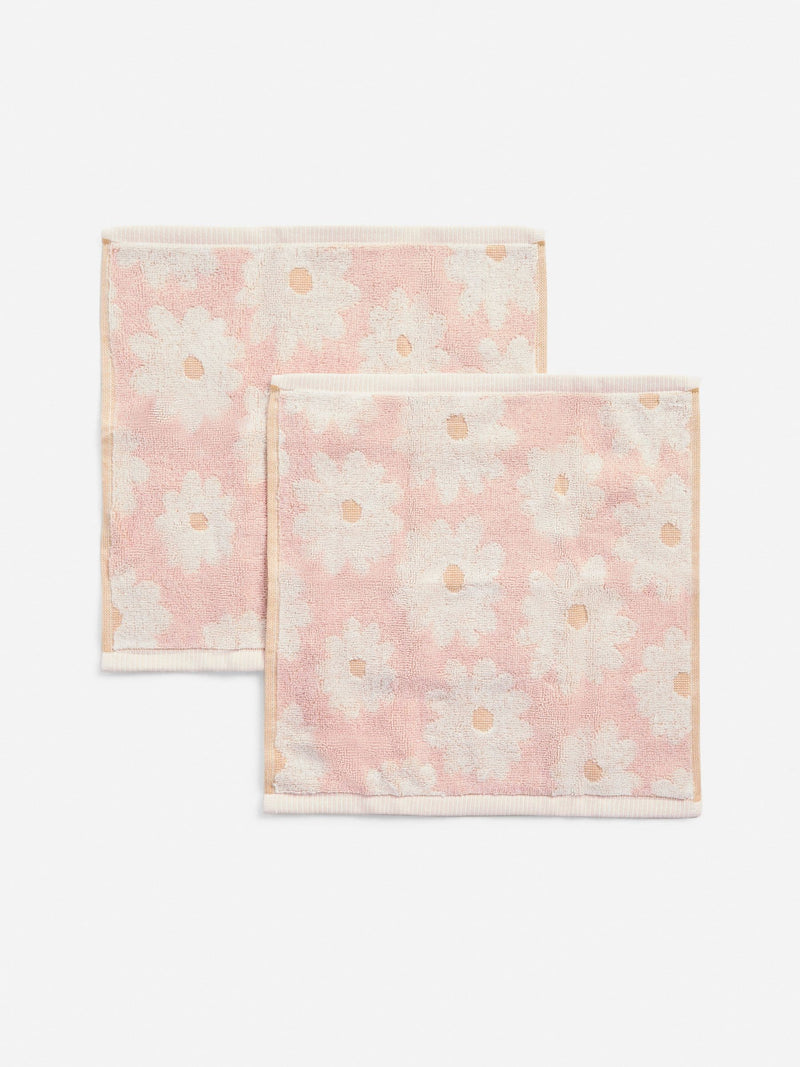 Pink daisy face cloths 100% cotton set of 2 - British product