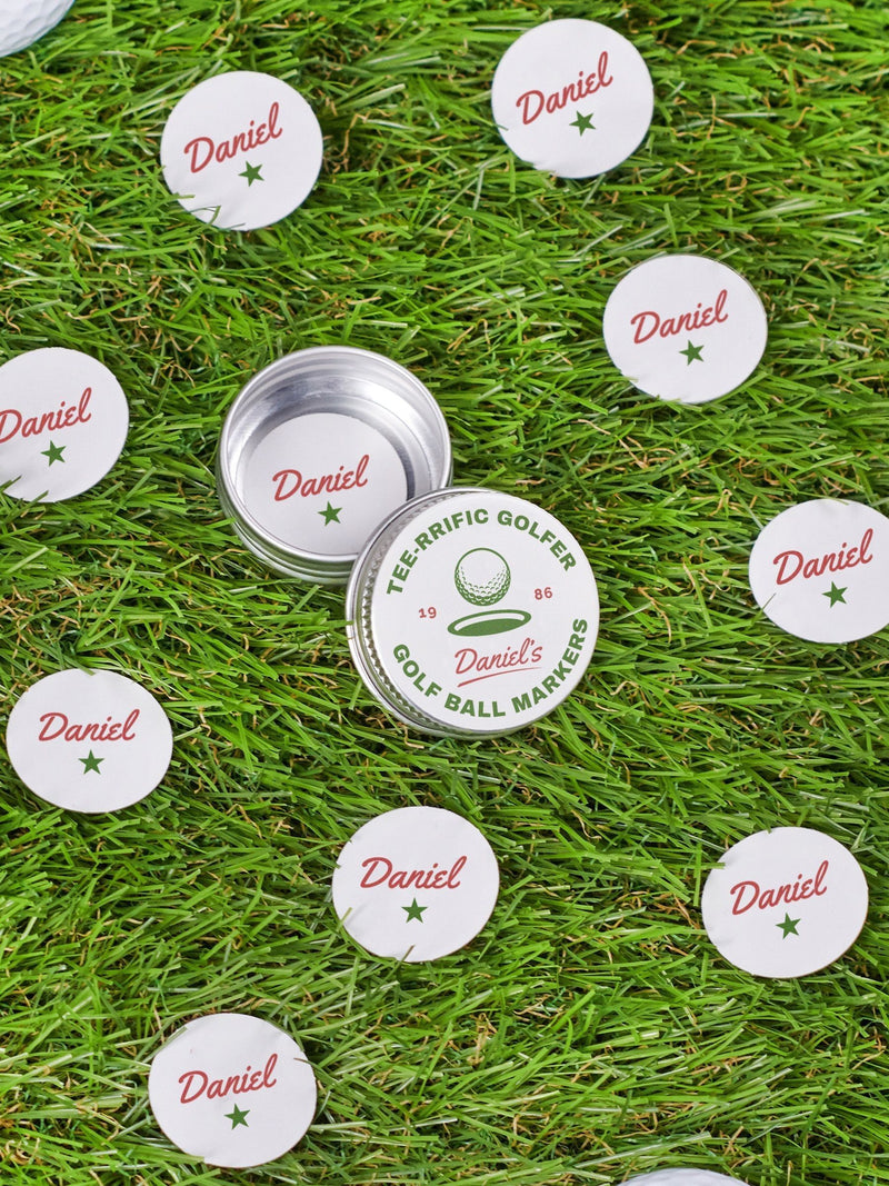 Oakdene personalised golf ball markers set of 10 in tin - British product