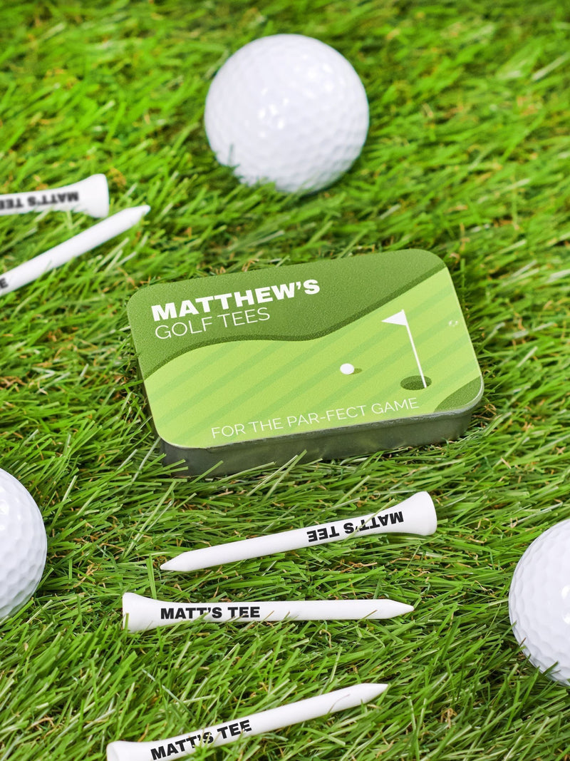 Oakdene personalised set of 8 golf tees in tin, imported from the UK