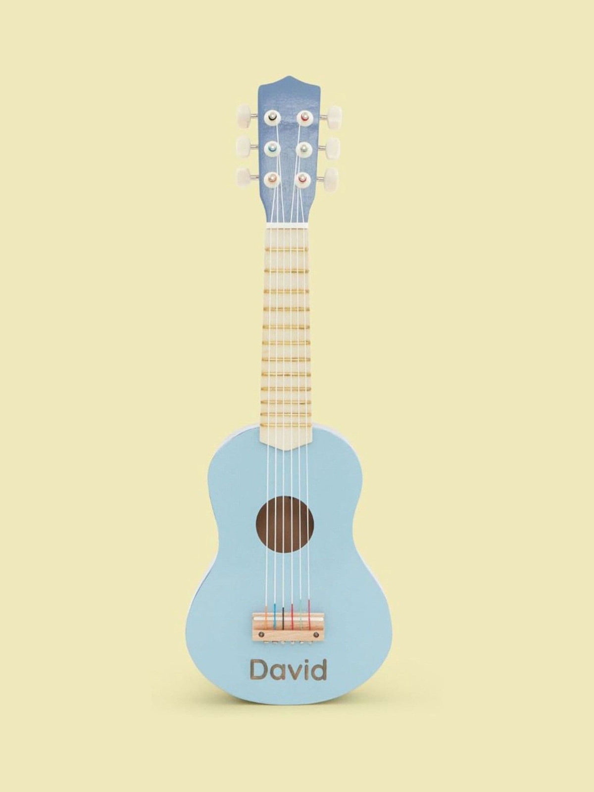 My 1st Years personalised blue wooden guitar 54cm, imported from the UK