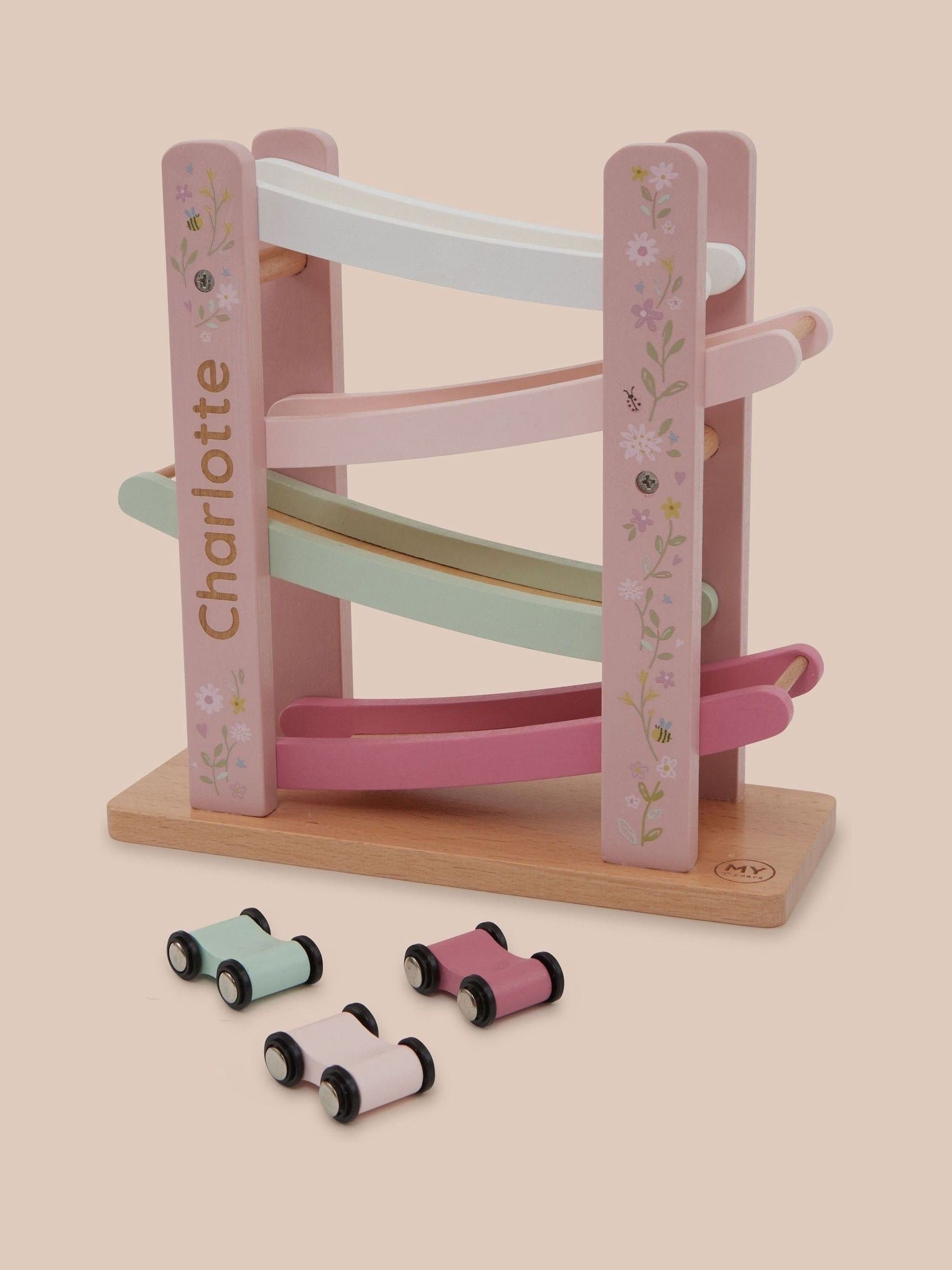 My 1st Years personalised pink wooden car ramp - British product