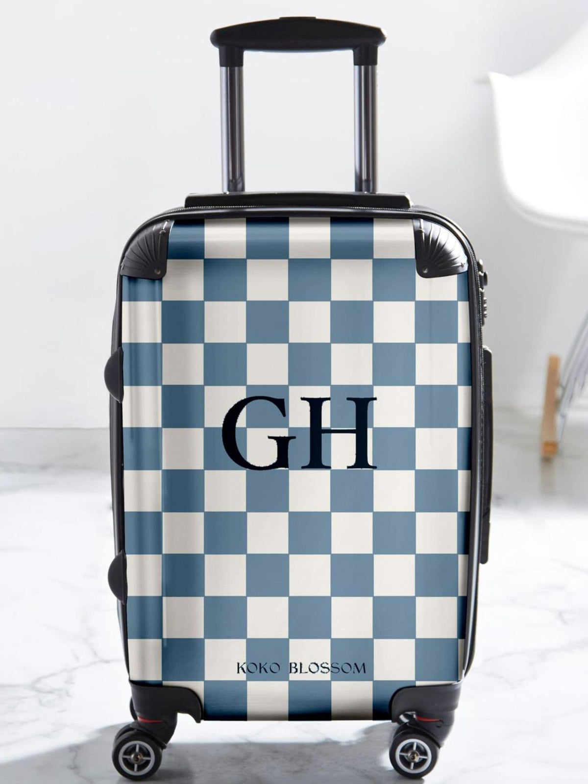 Koko Blossom checkerboard suitcase personalised with initials, UK version