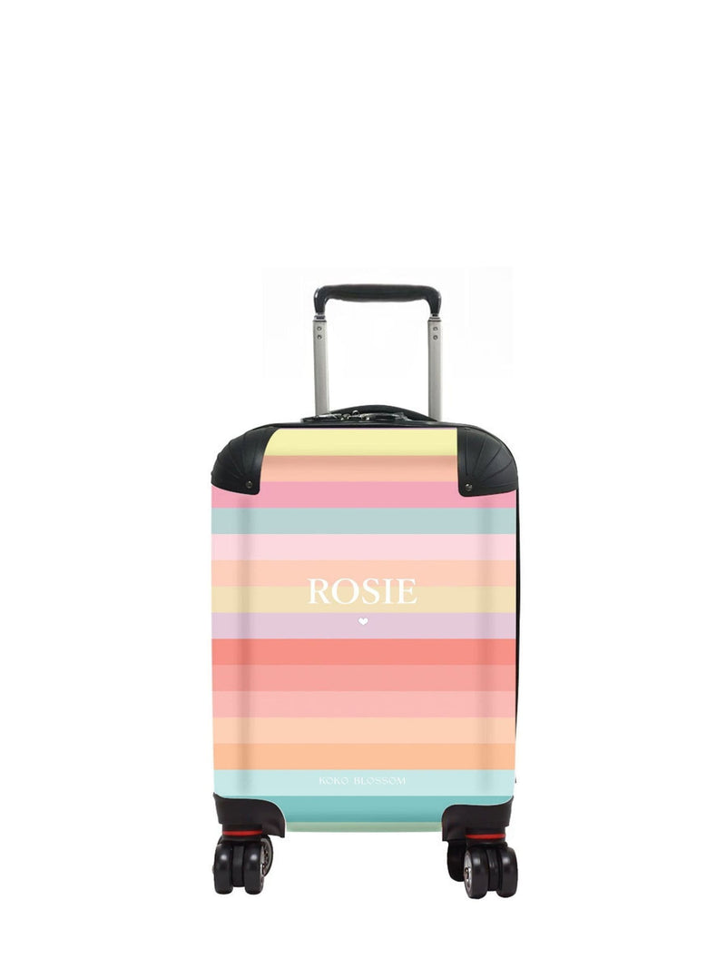 Koko Blossom bright rainbow personalised suitcase, imported from the UK