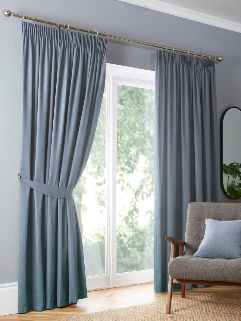 Fusion Light Blue Galaxy Room Darkening Woven Pair of Pencil Pleat Curtains