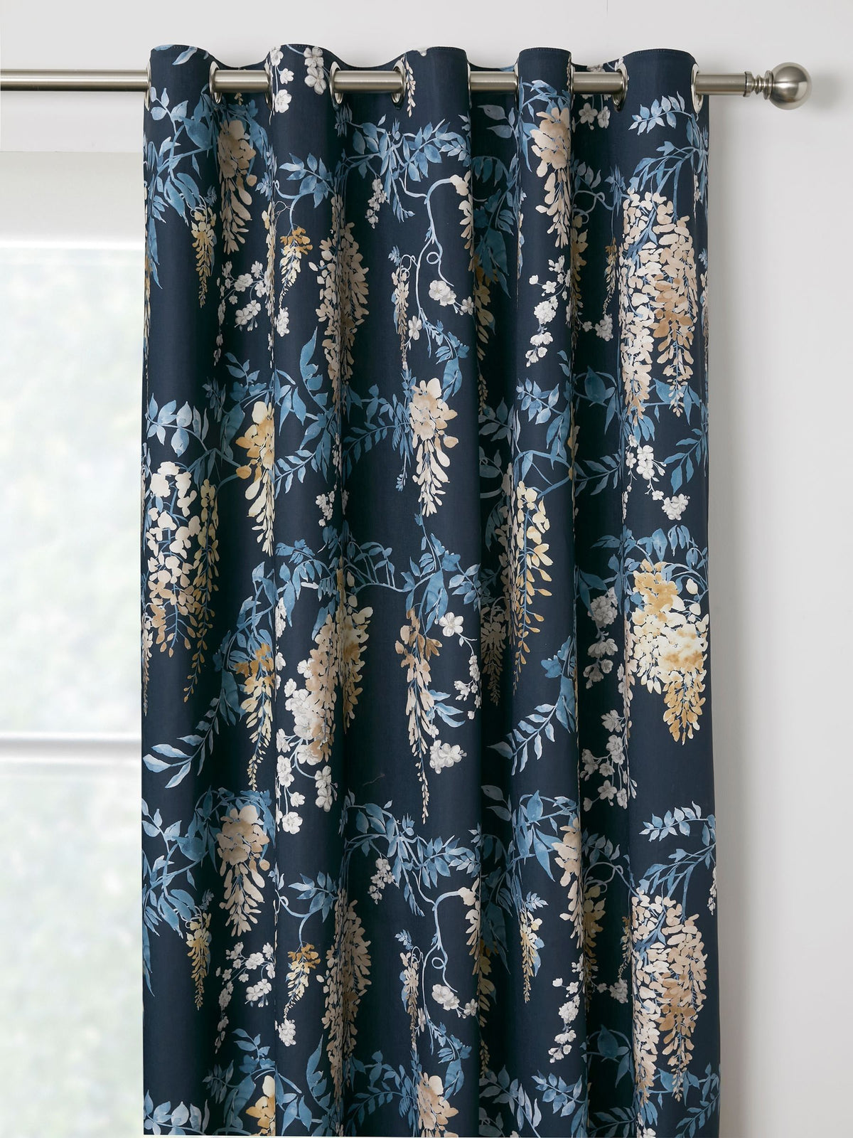 Dreams & Drapes Navy Wisteria eyelet curtains, UK version