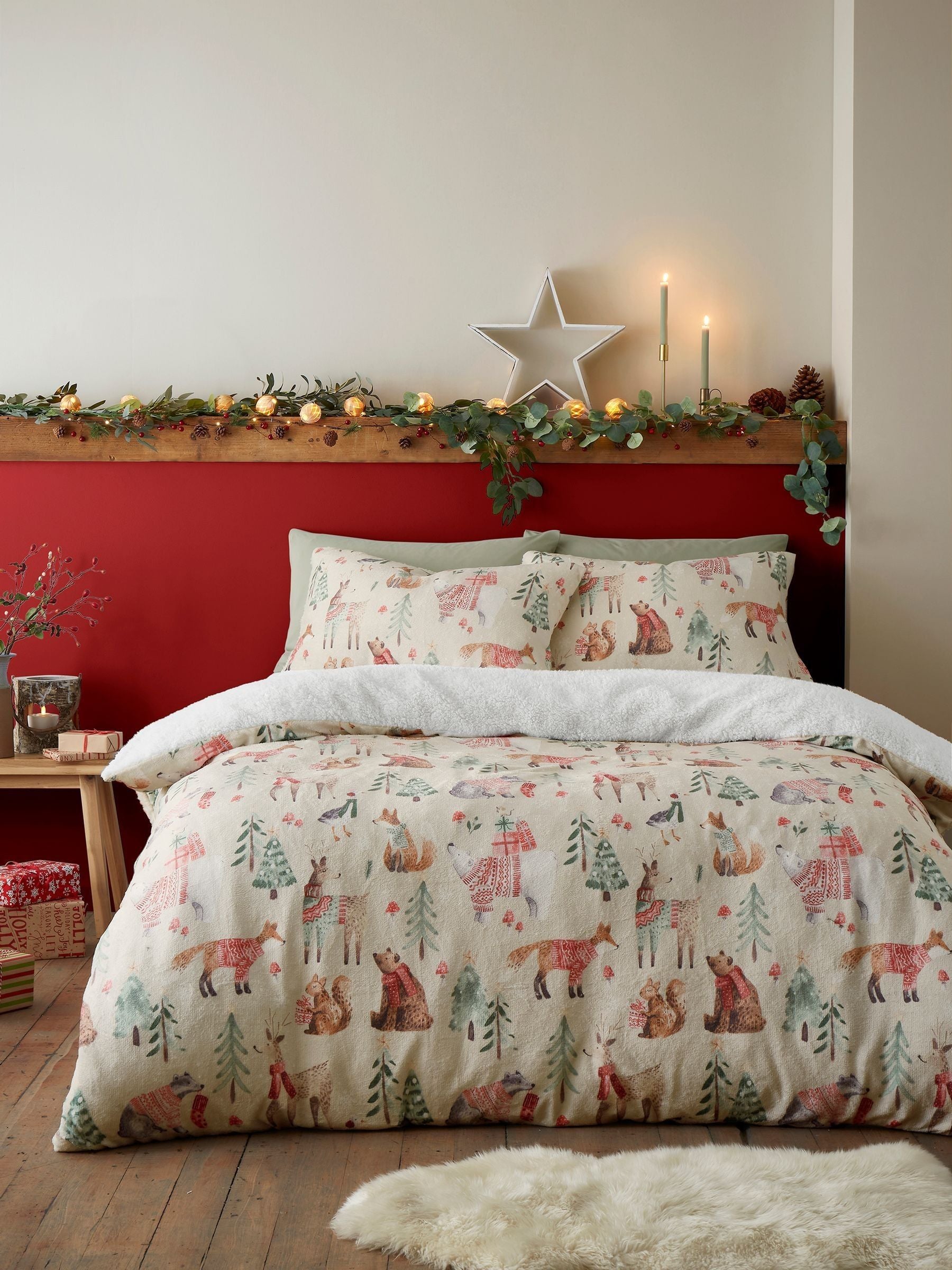 Woodland animals plush Christmas duvet cover set - British product
