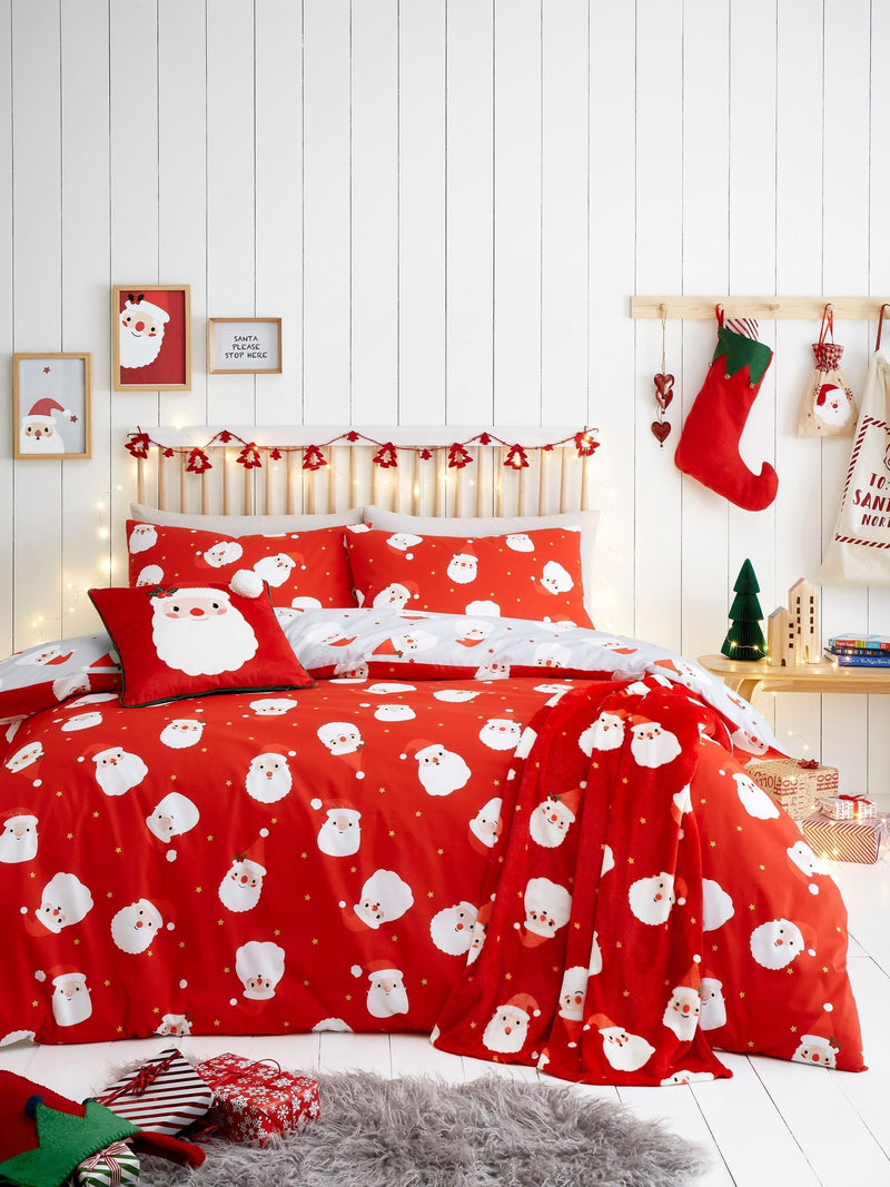 Fusion Red Happy Santa Easycare Christmas Duvet Cover Set