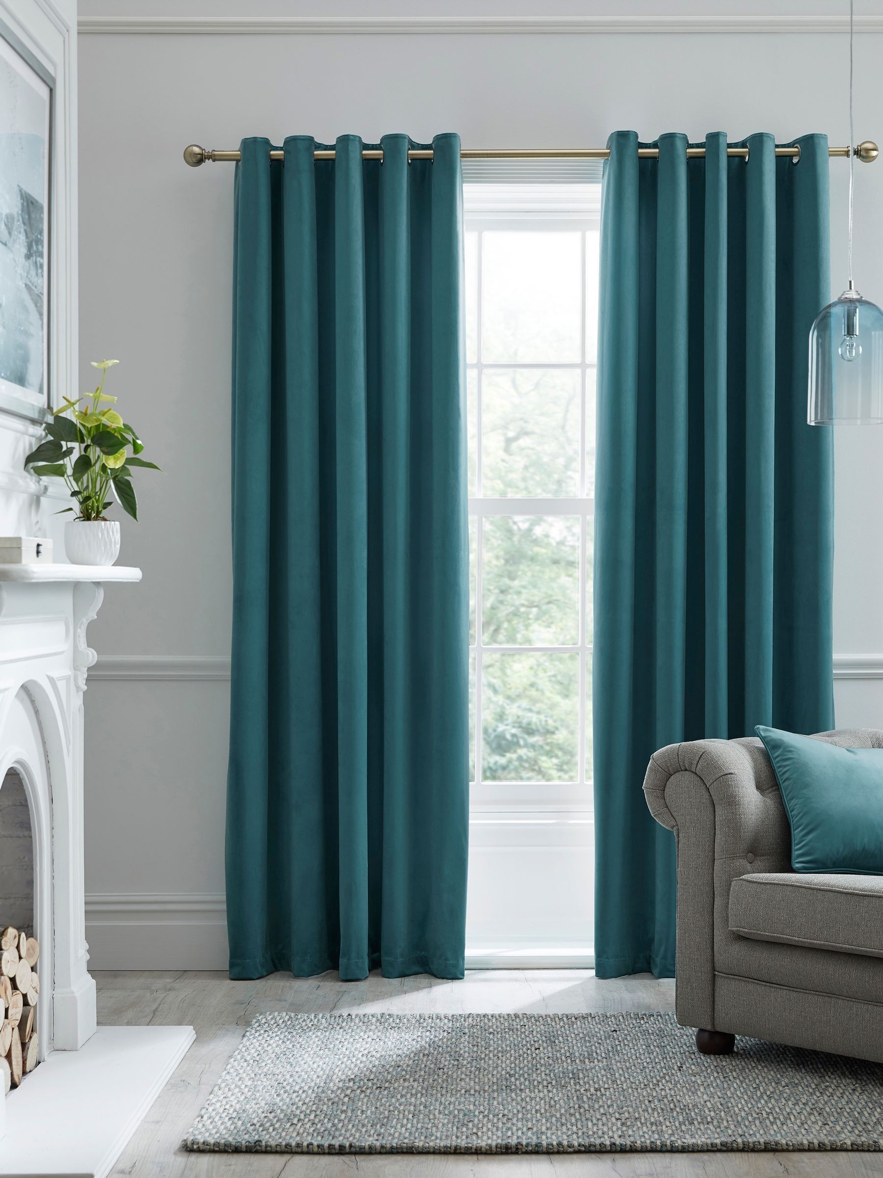Laurence Llewelyn-Bowen teal Montrose velvet curtains 229cm x 183cm, UK version