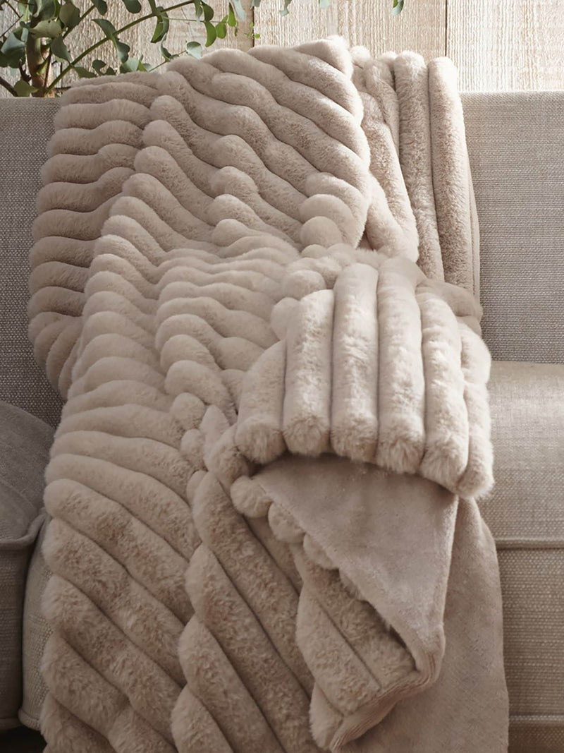 Appletree natural Morritz faux fur bedspread, imported from the UK